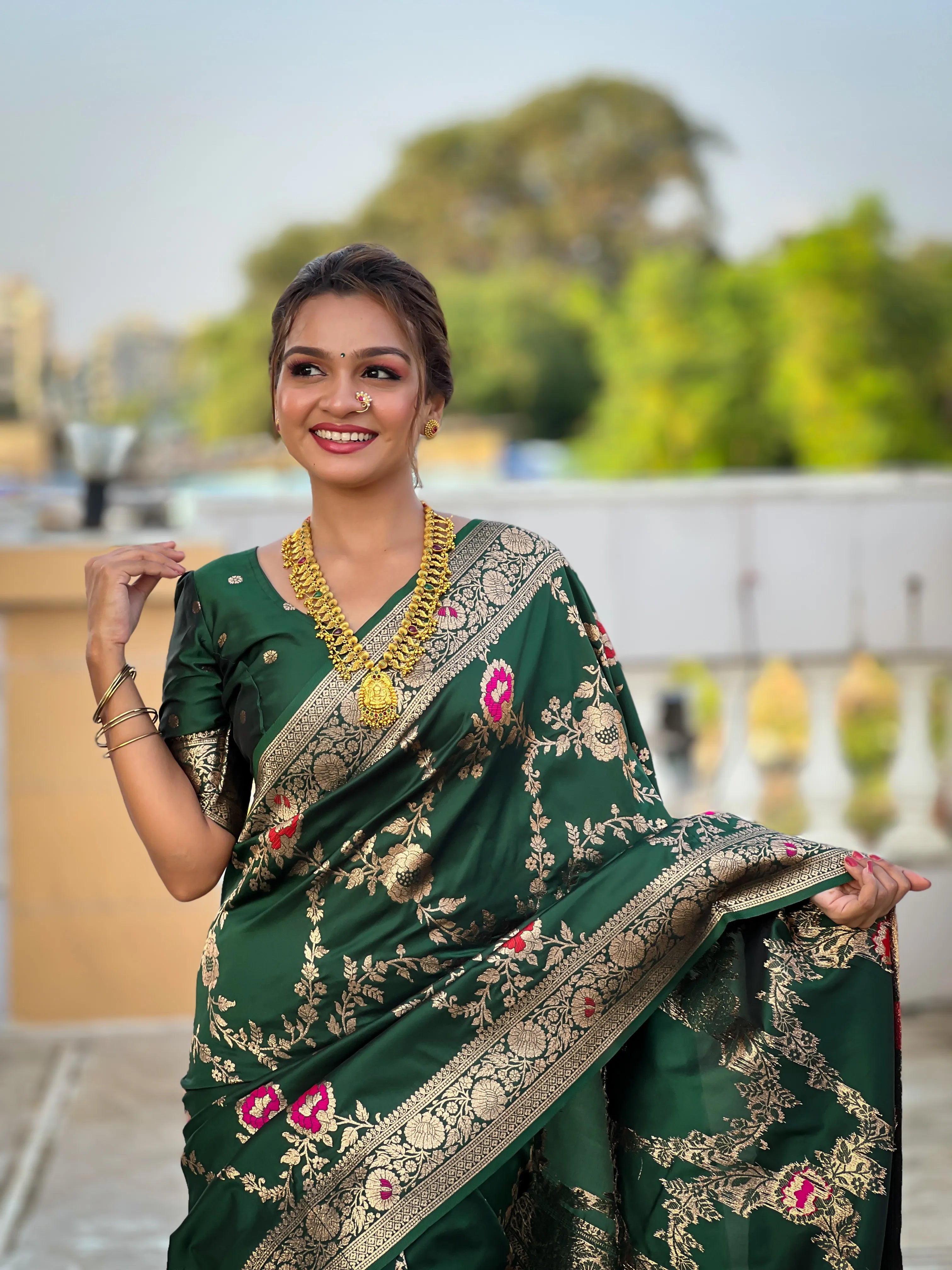 Soft Banarasi Silk Copper Zari Weaving Saree