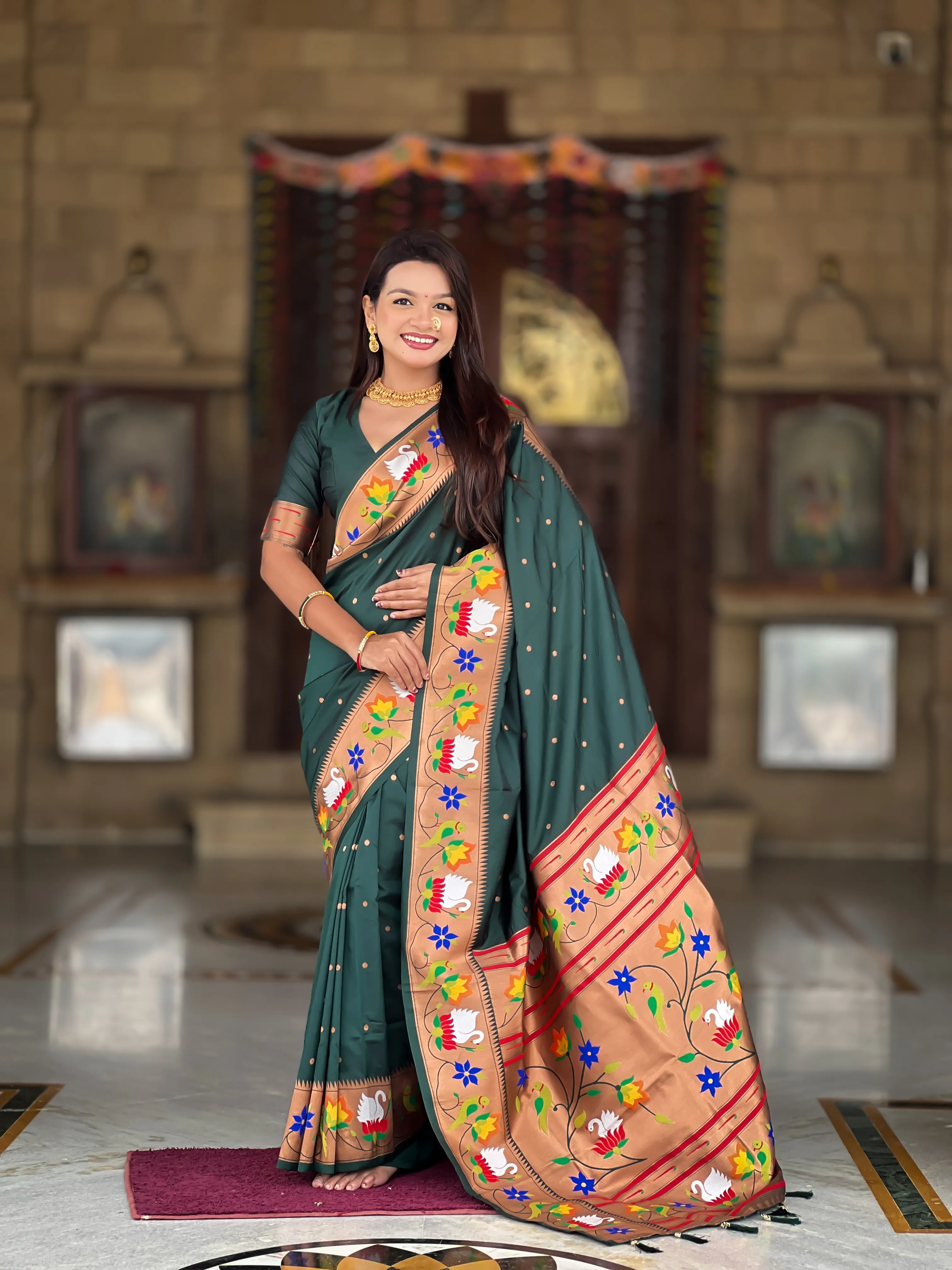 Soft Silk Meenakari Rajhans Lotus Pallu Saree