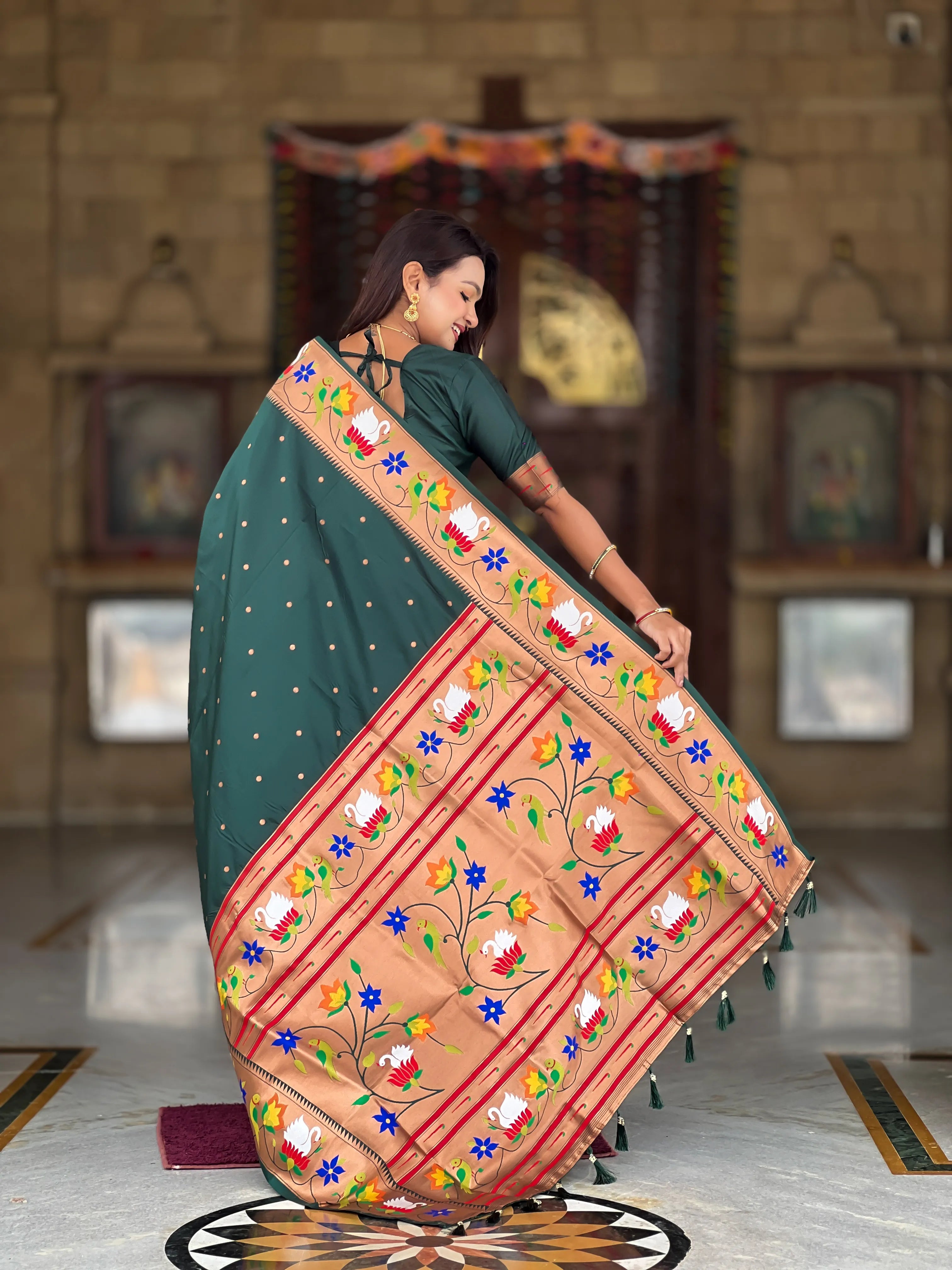 Soft Silk Meenakari Rajhans Lotus Pallu Saree