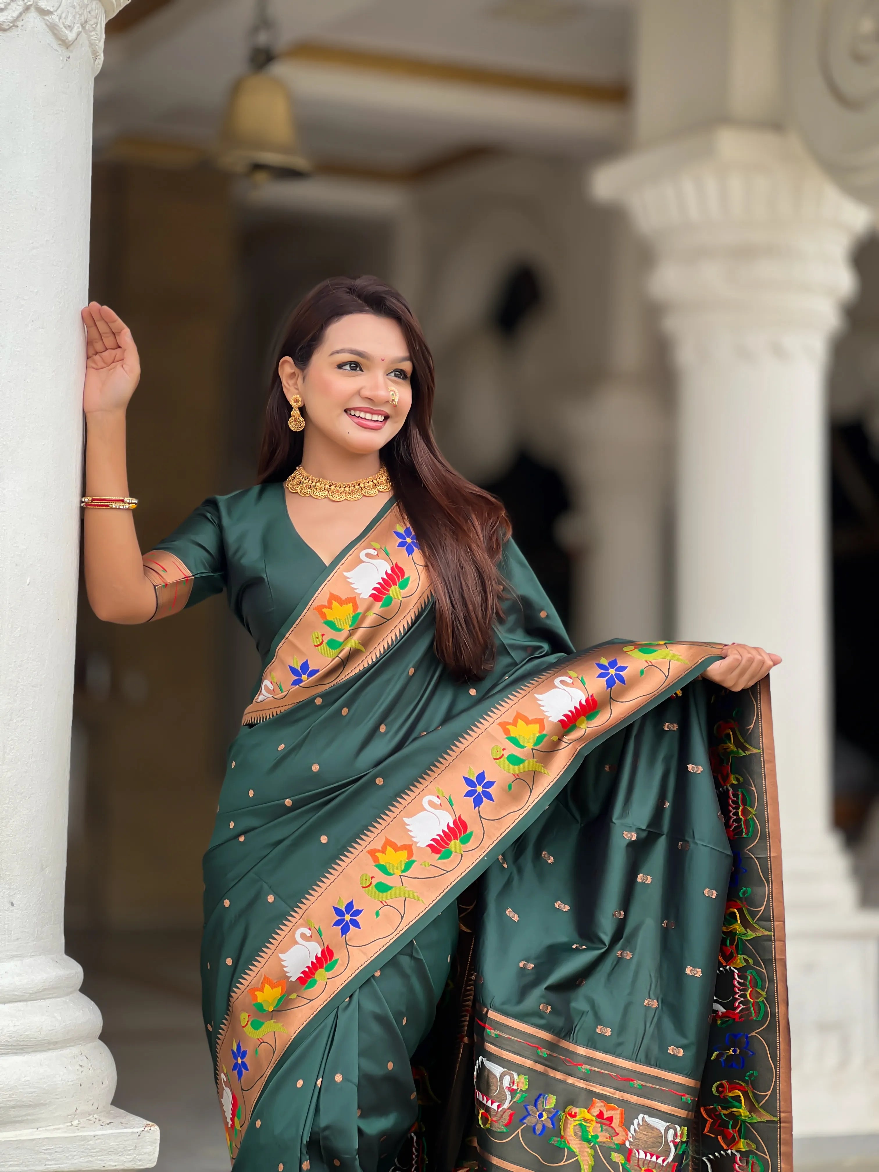 Soft Silk Meenakari Rajhans Lotus Pallu Saree
