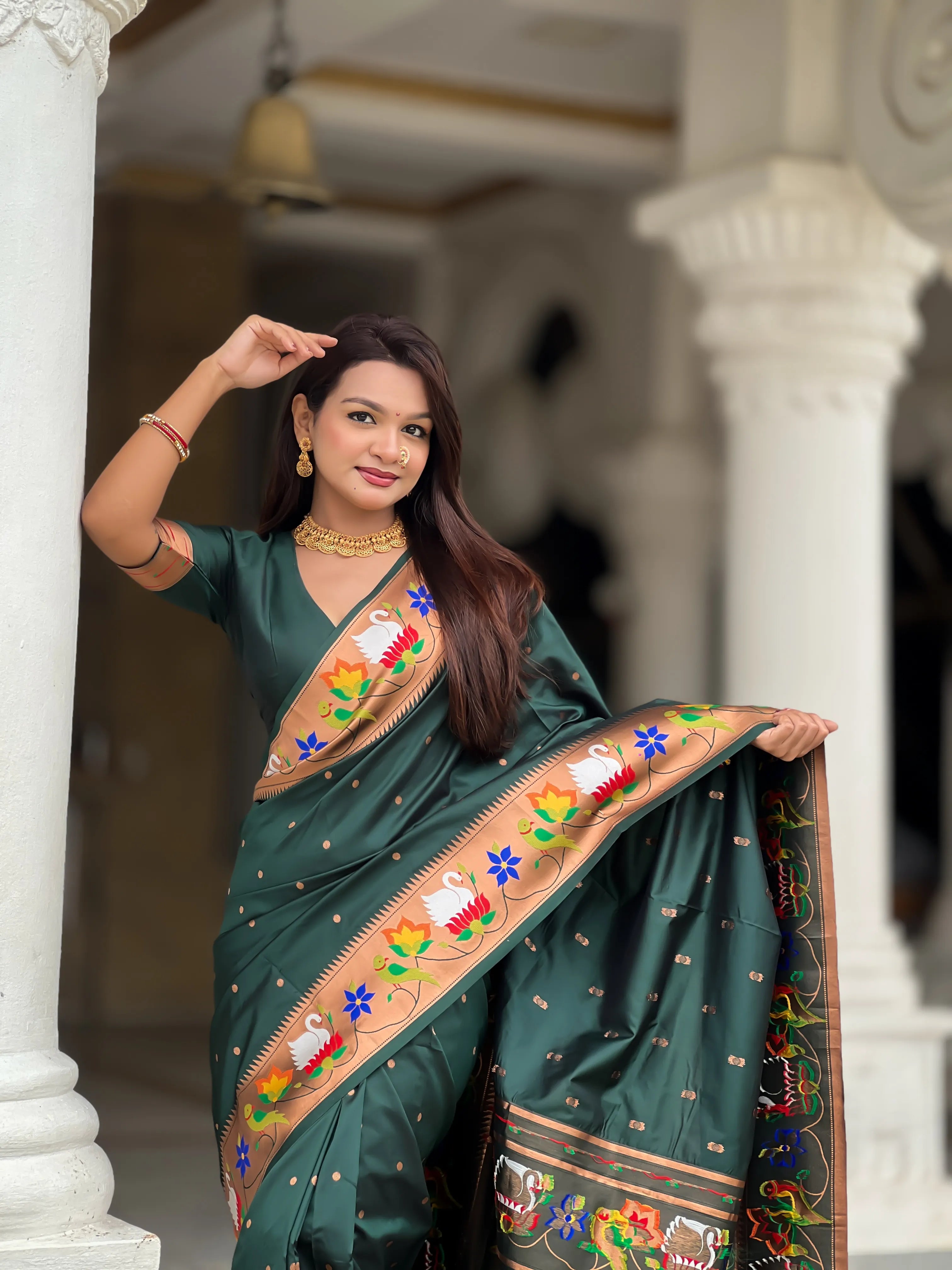 Soft Silk Meenakari Rajhans Lotus Pallu Saree