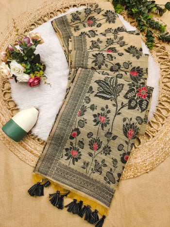 Soft Muga Cotton Floral Jamdani Saree