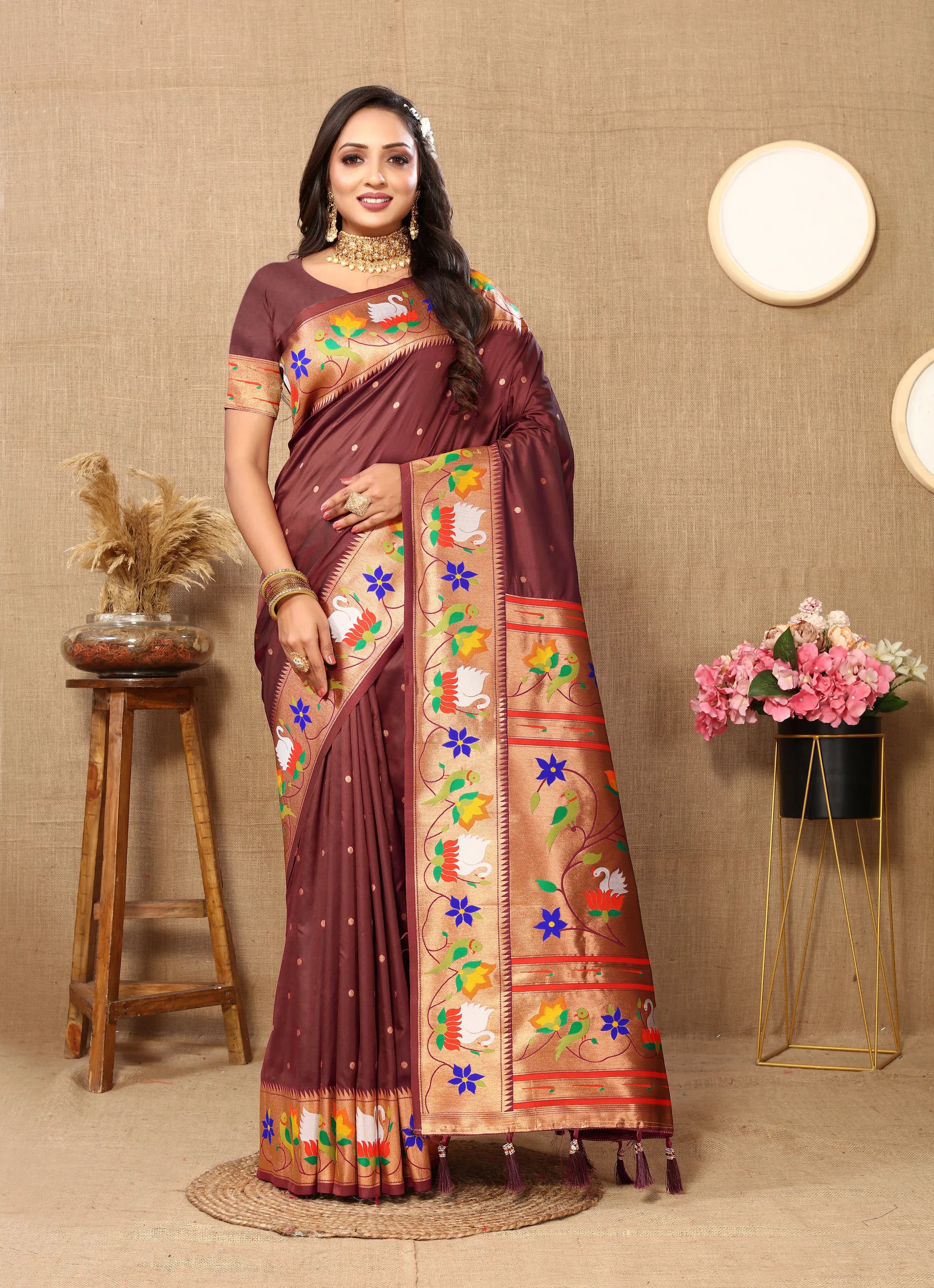 Soft Silk Meenakari Rajhans Lotus Pallu Zari Woven Saree (Product Code: AS-722)