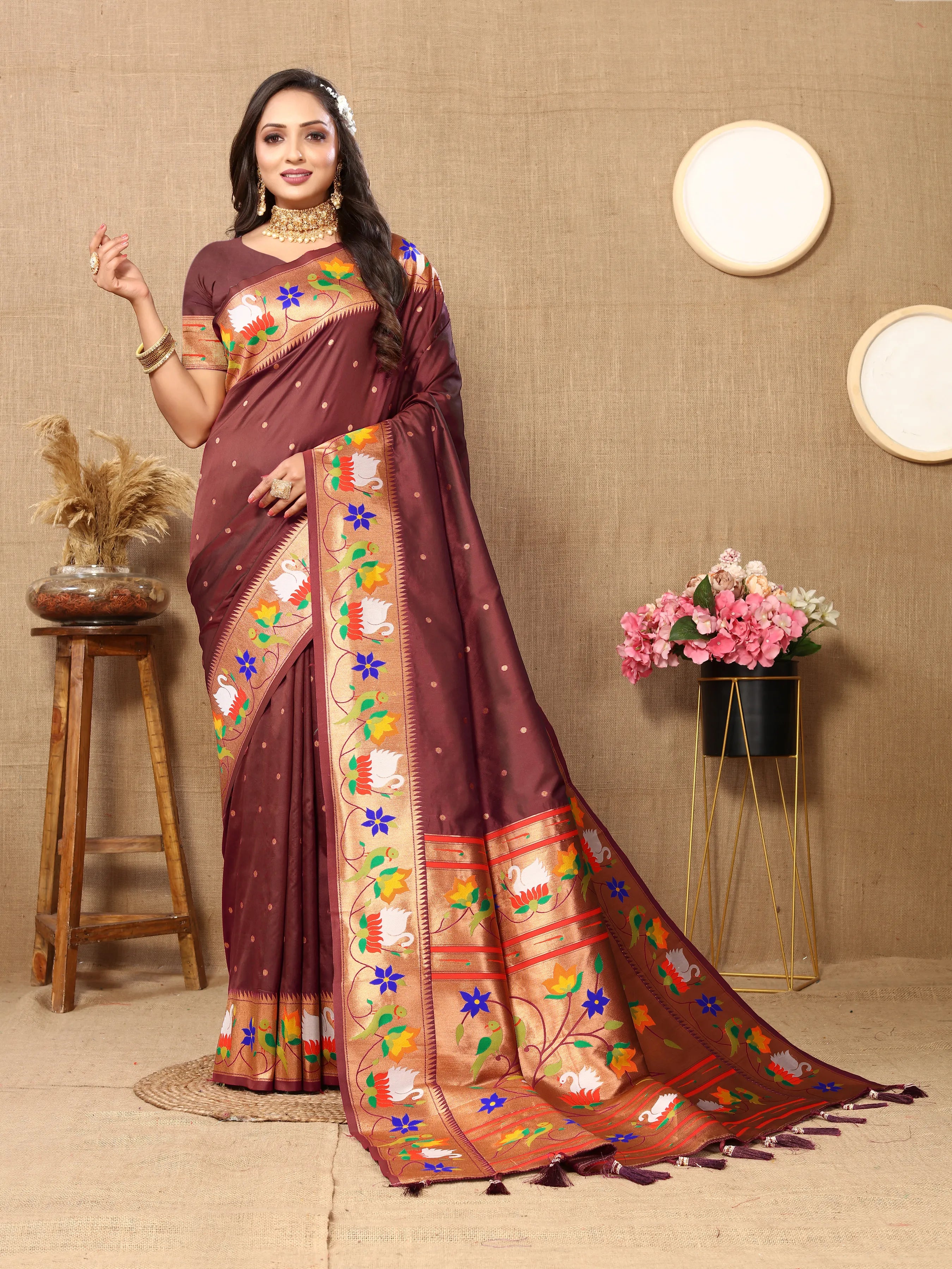 Soft Silk Meenakari Rajhans Lotus Pallu Zari Woven Saree (Product Code: AS-722)