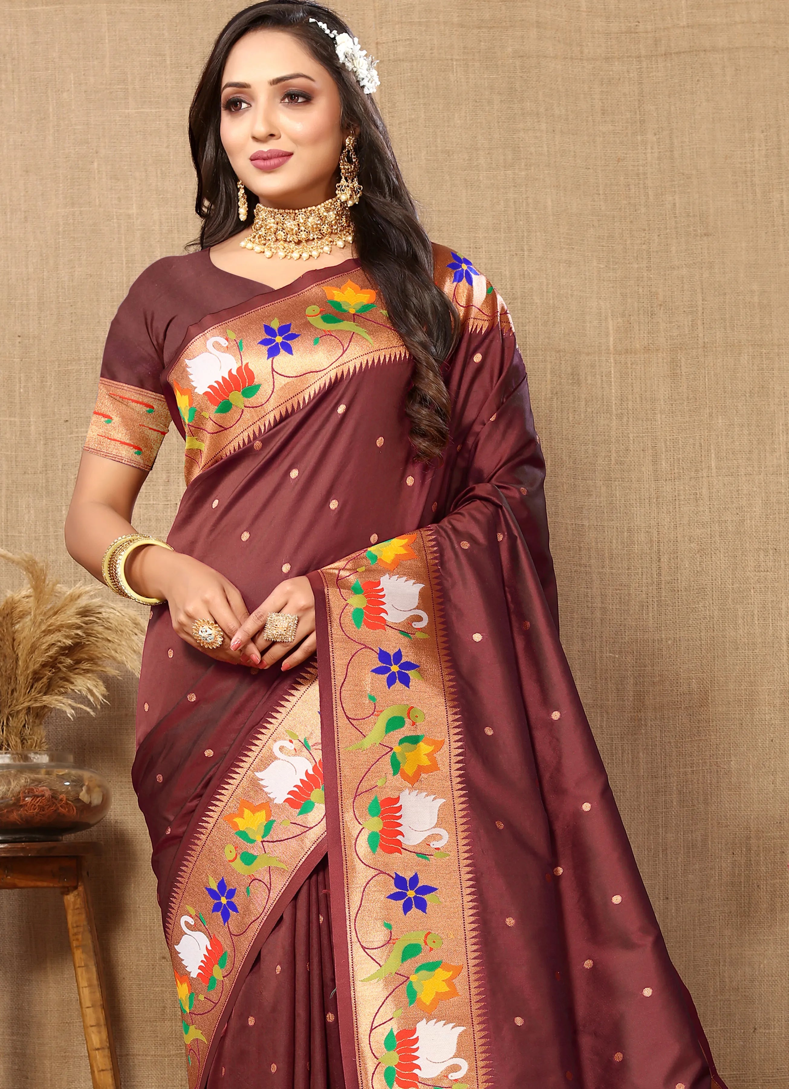 Soft Silk Meenakari Rajhans Lotus Pallu Zari Woven Saree (Product Code: AS-722)