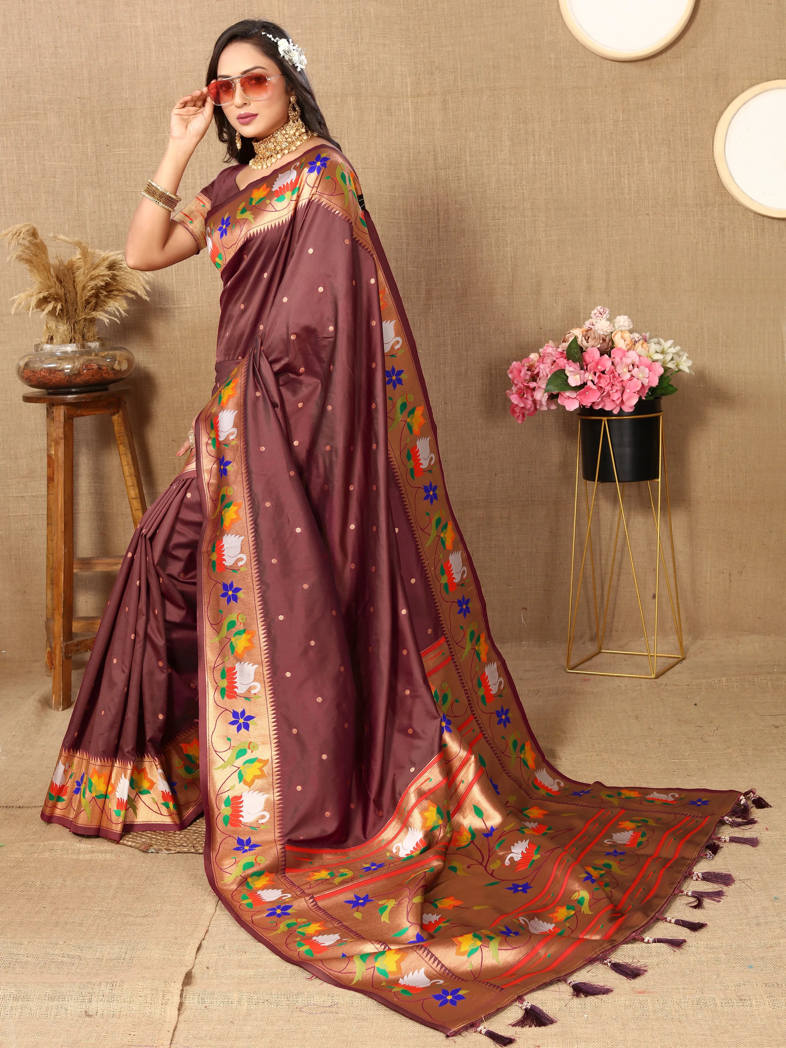 Soft Silk Meenakari Rajhans Lotus Pallu Zari Woven Saree (Product Code: AS-722)
