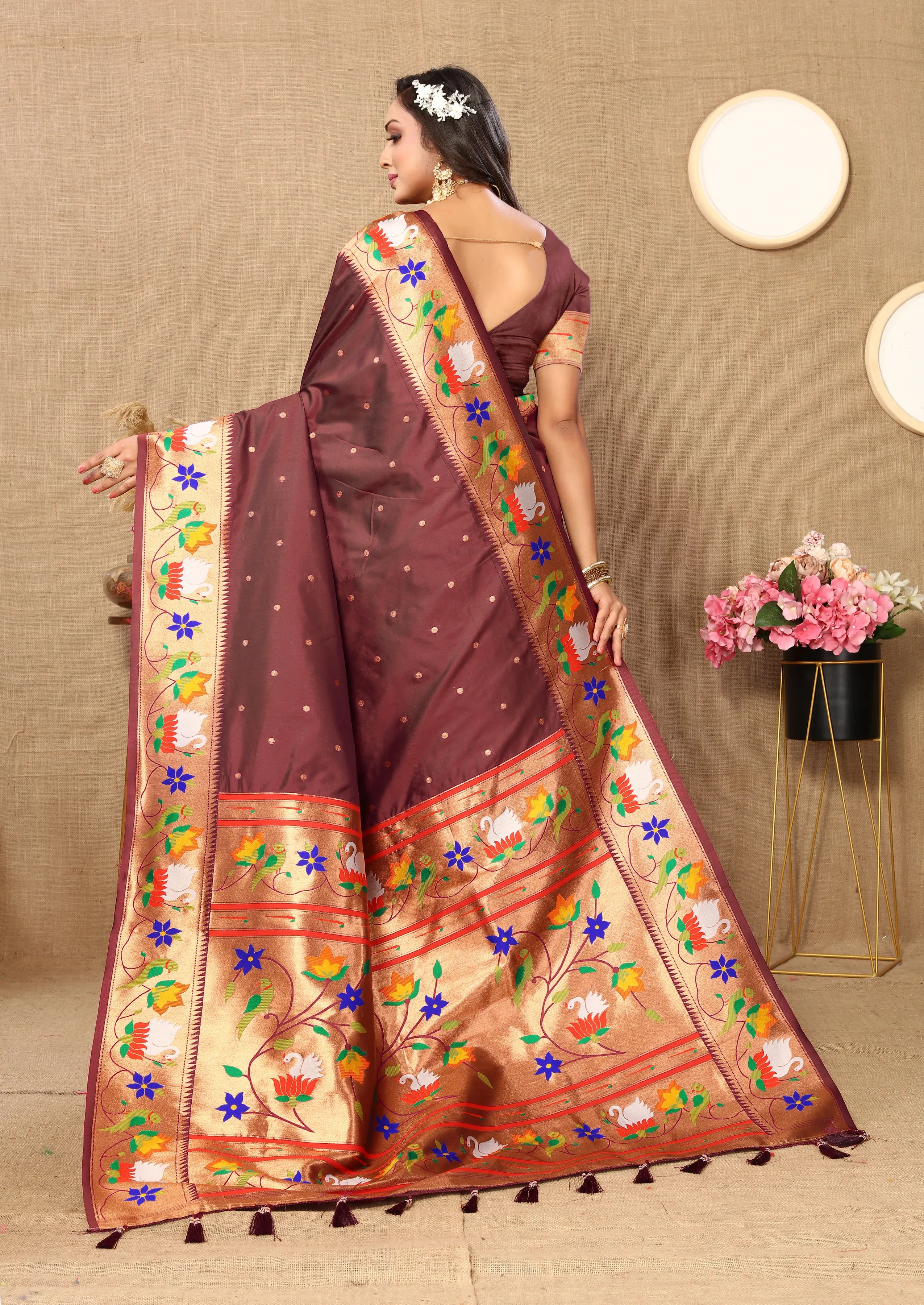 Soft Silk Meenakari Rajhans Lotus Pallu Zari Woven Saree (Product Code: AS-722)