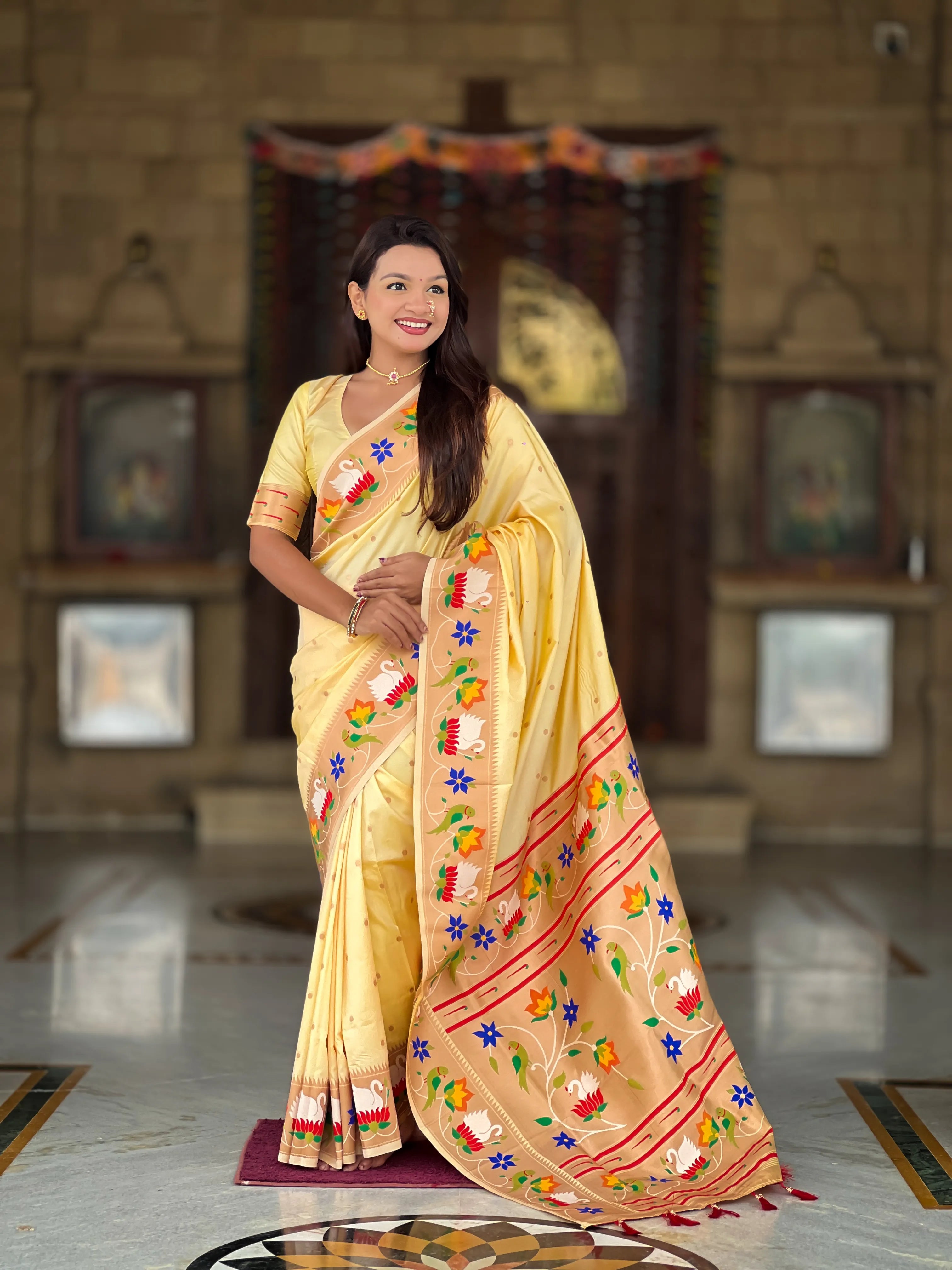 Soft Silk Meenakari Rajhans Lotus Pallu Saree