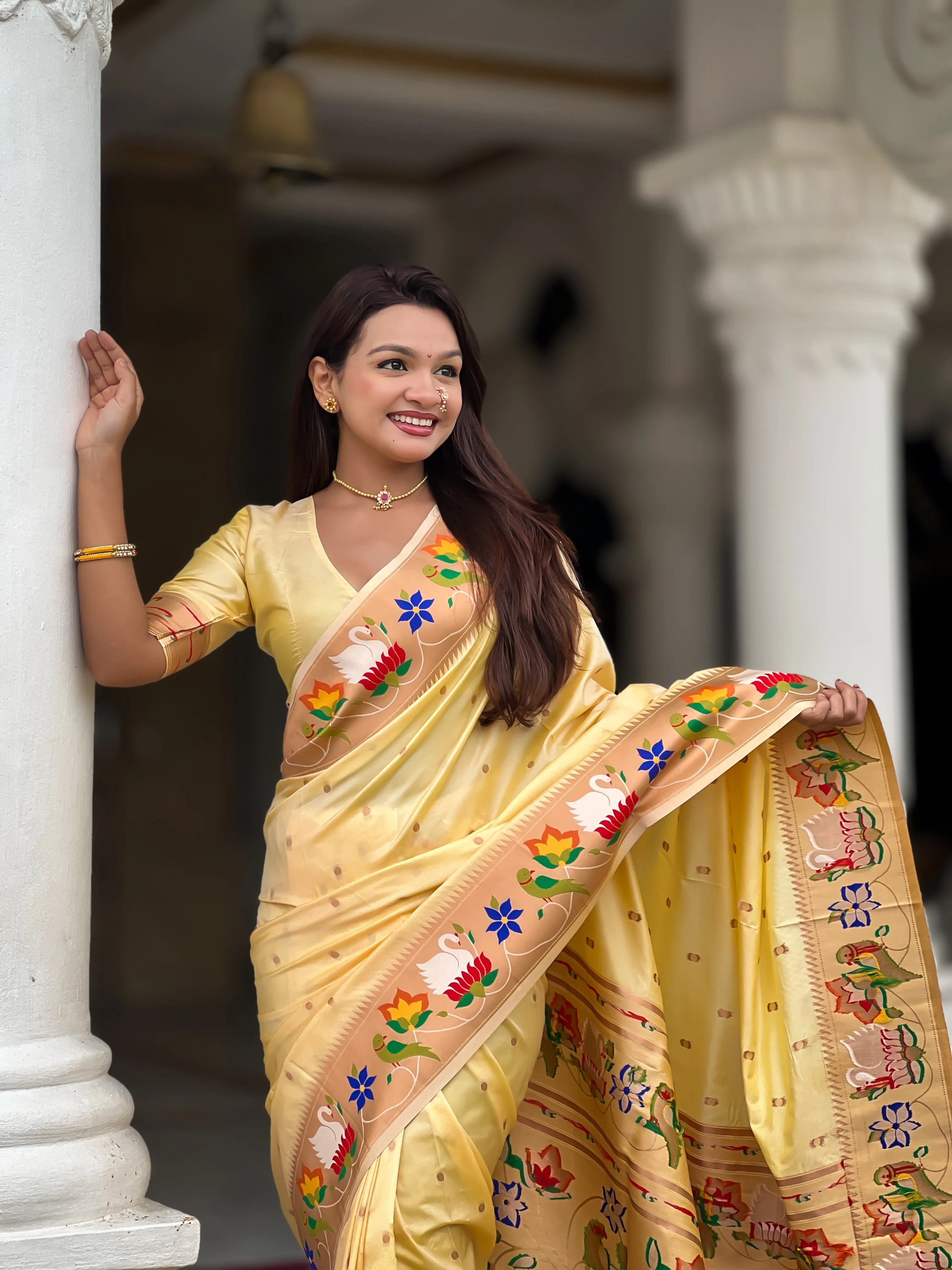 Soft Silk Meenakari Rajhans Lotus Pallu Saree