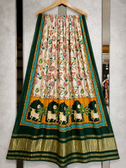 Pure Gaji SIlk Green Pichwai Dupatta