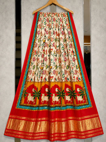 Pure Gaji SIlk Red Pichwai Dupatta