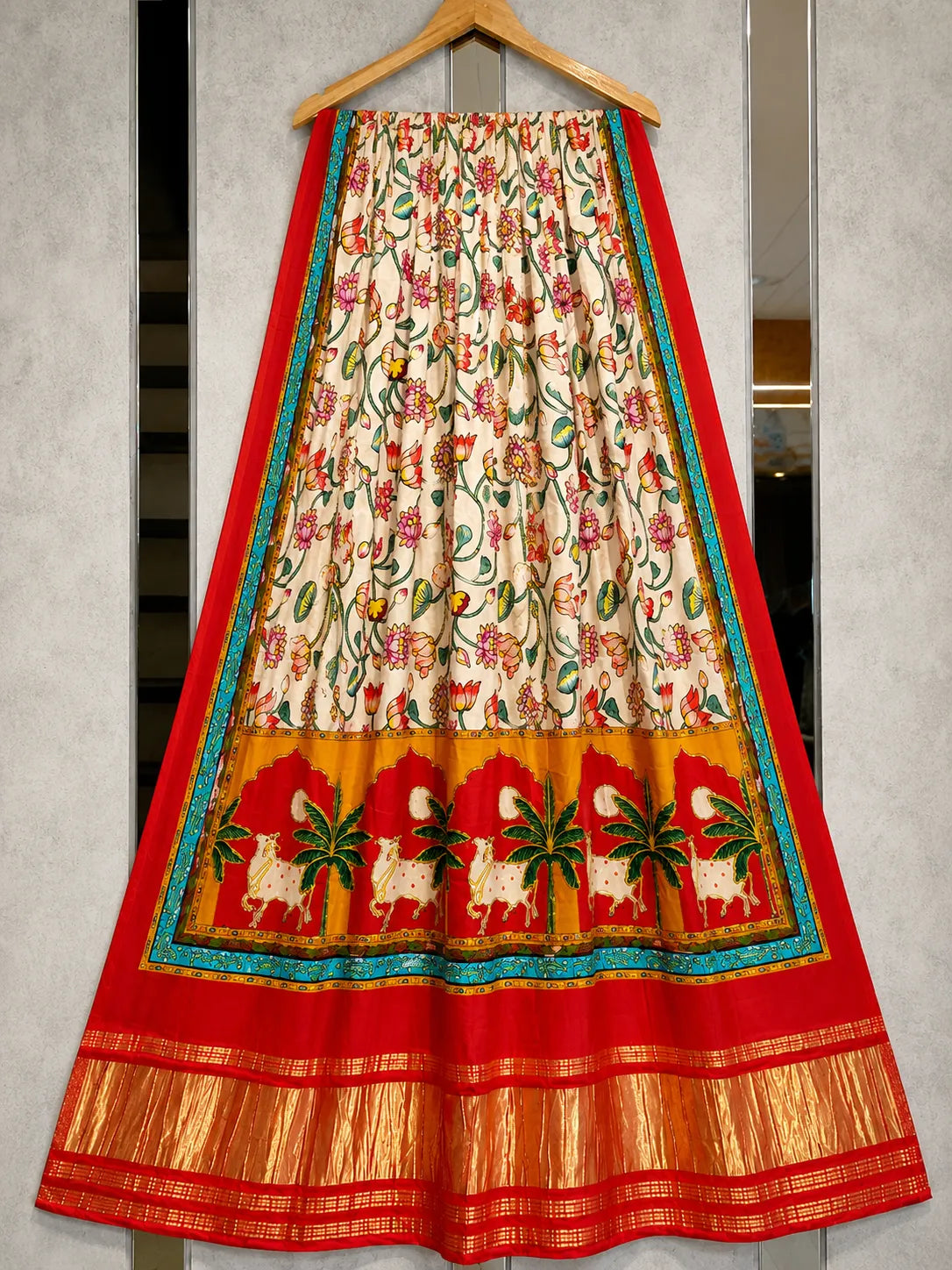 Pure Gaji SIlk Red Pichwai Dupatta