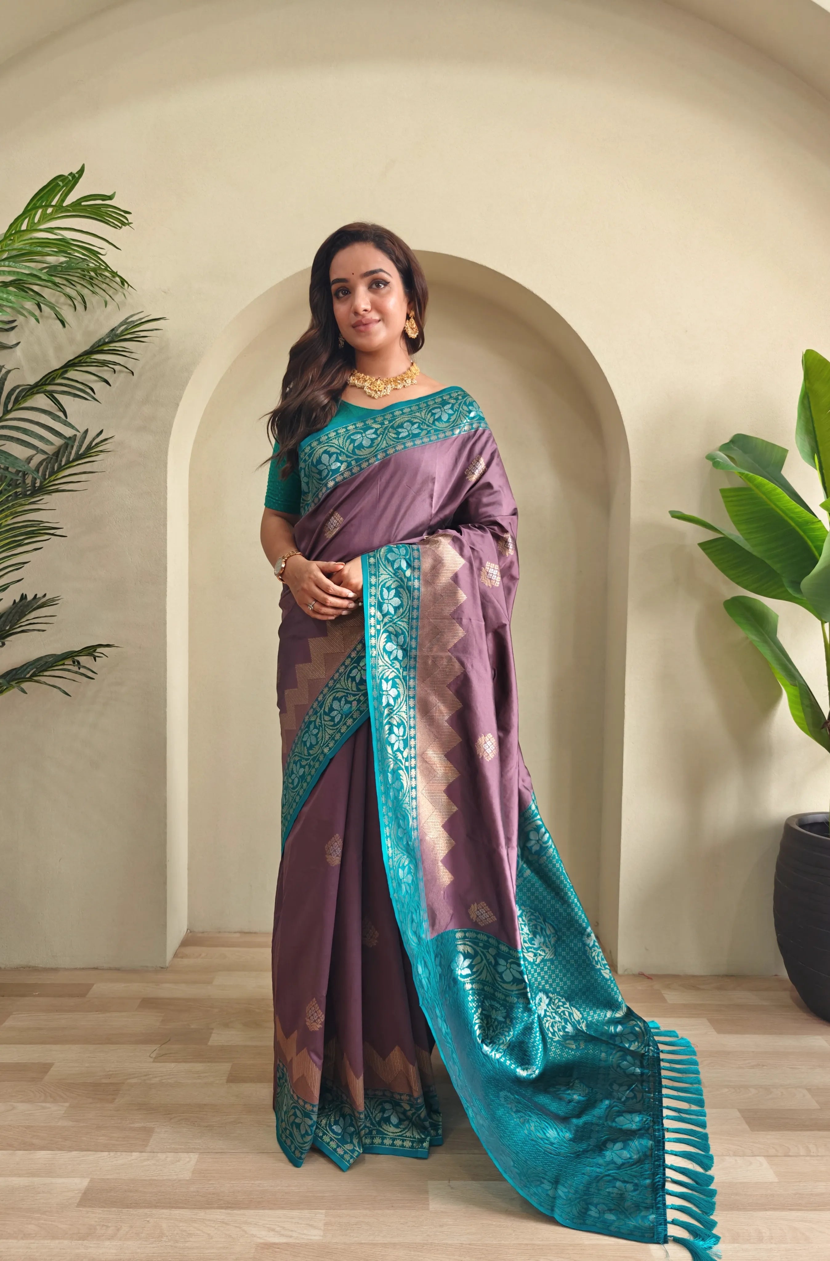 Dual Tone Designer Banarasi Soft Silk Saree