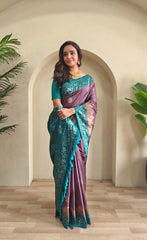 Dual Tone Designer Banarasi Soft Silk Saree