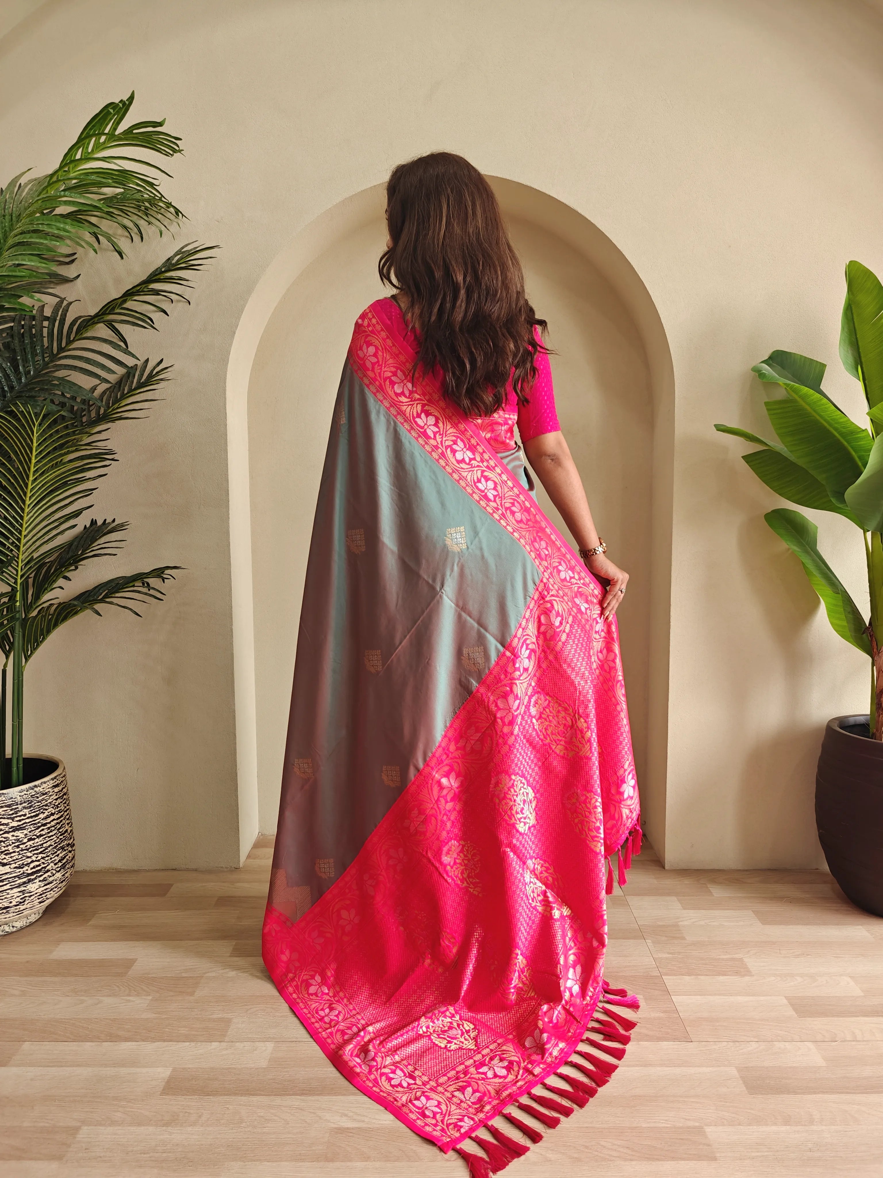 Dual Tone Designer Banarasi Soft Silk Saree