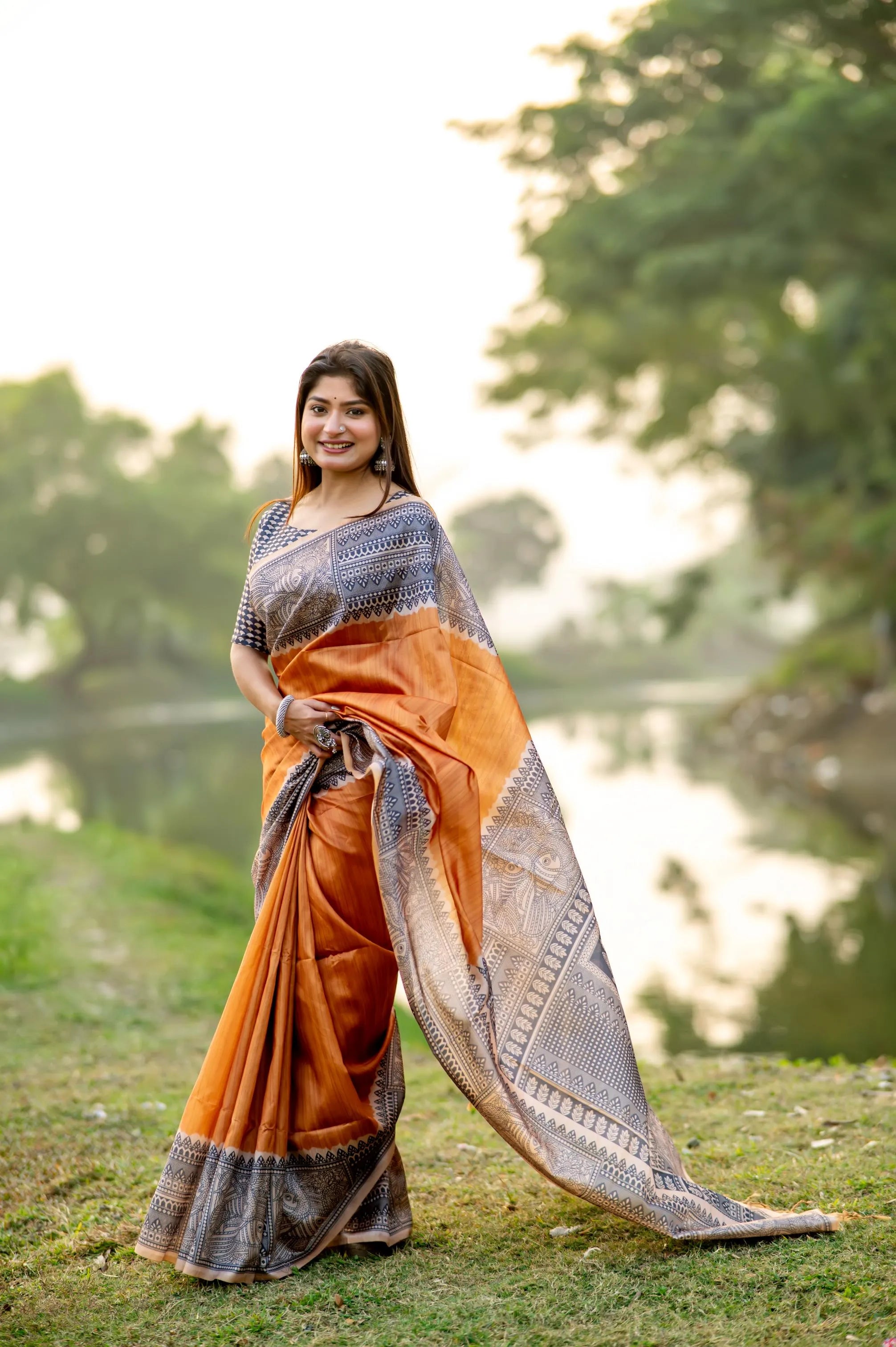 Soft Madhubani Silk Printed Kalamkari Saree