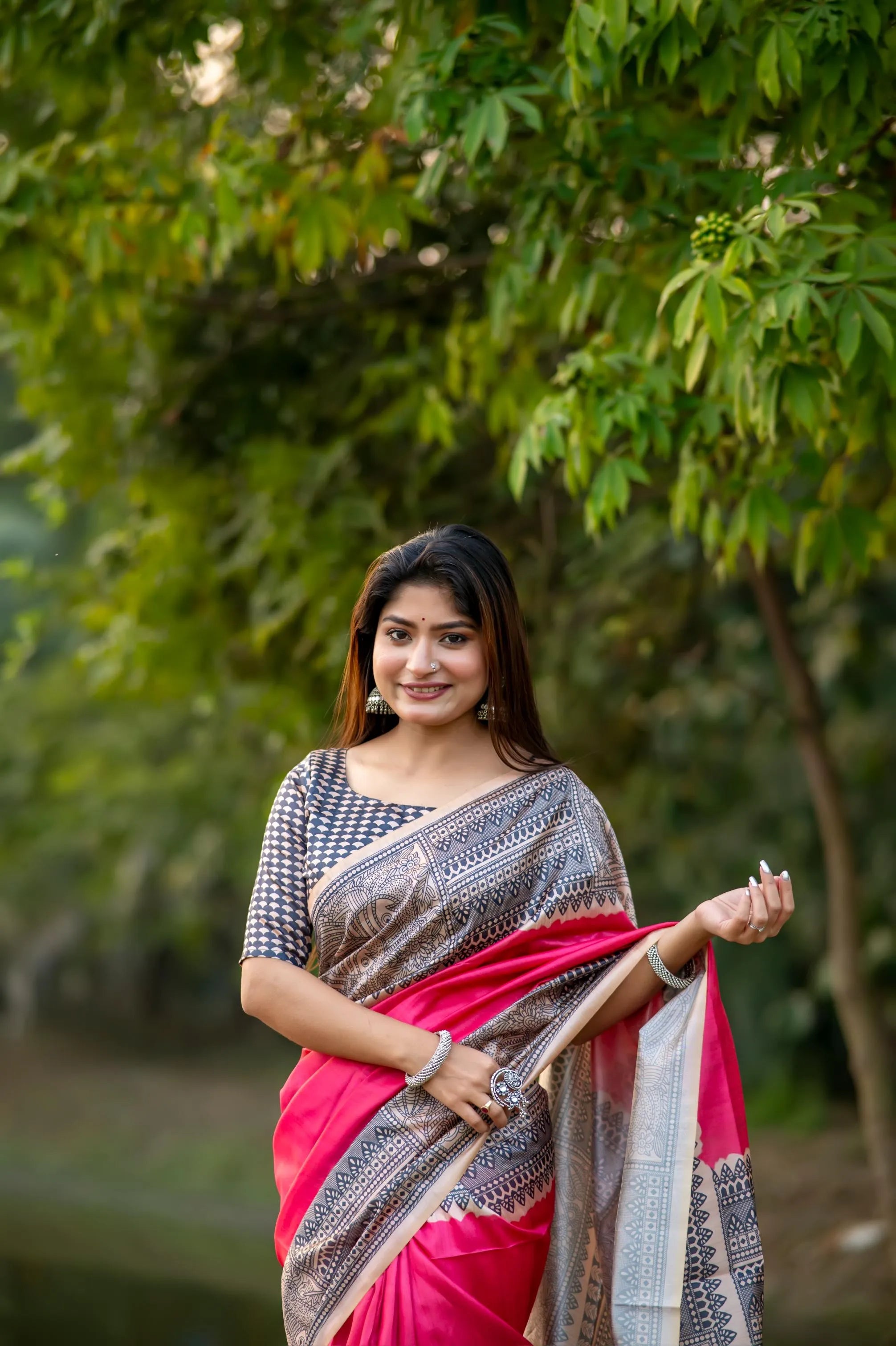 Soft Madhubani Silk Printed Kalamkari Saree