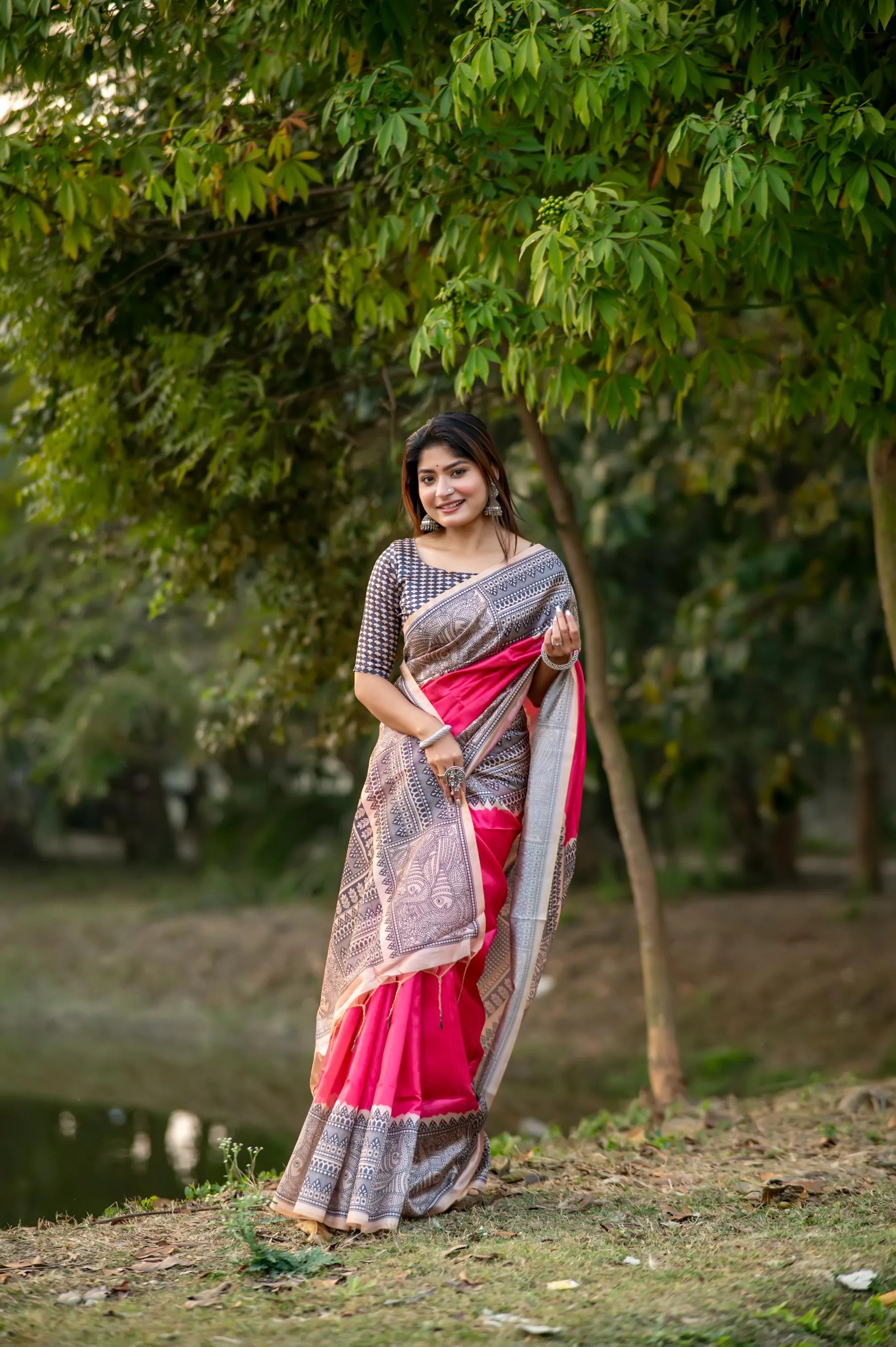 Soft Madhubani Silk Printed Kalamkari Saree