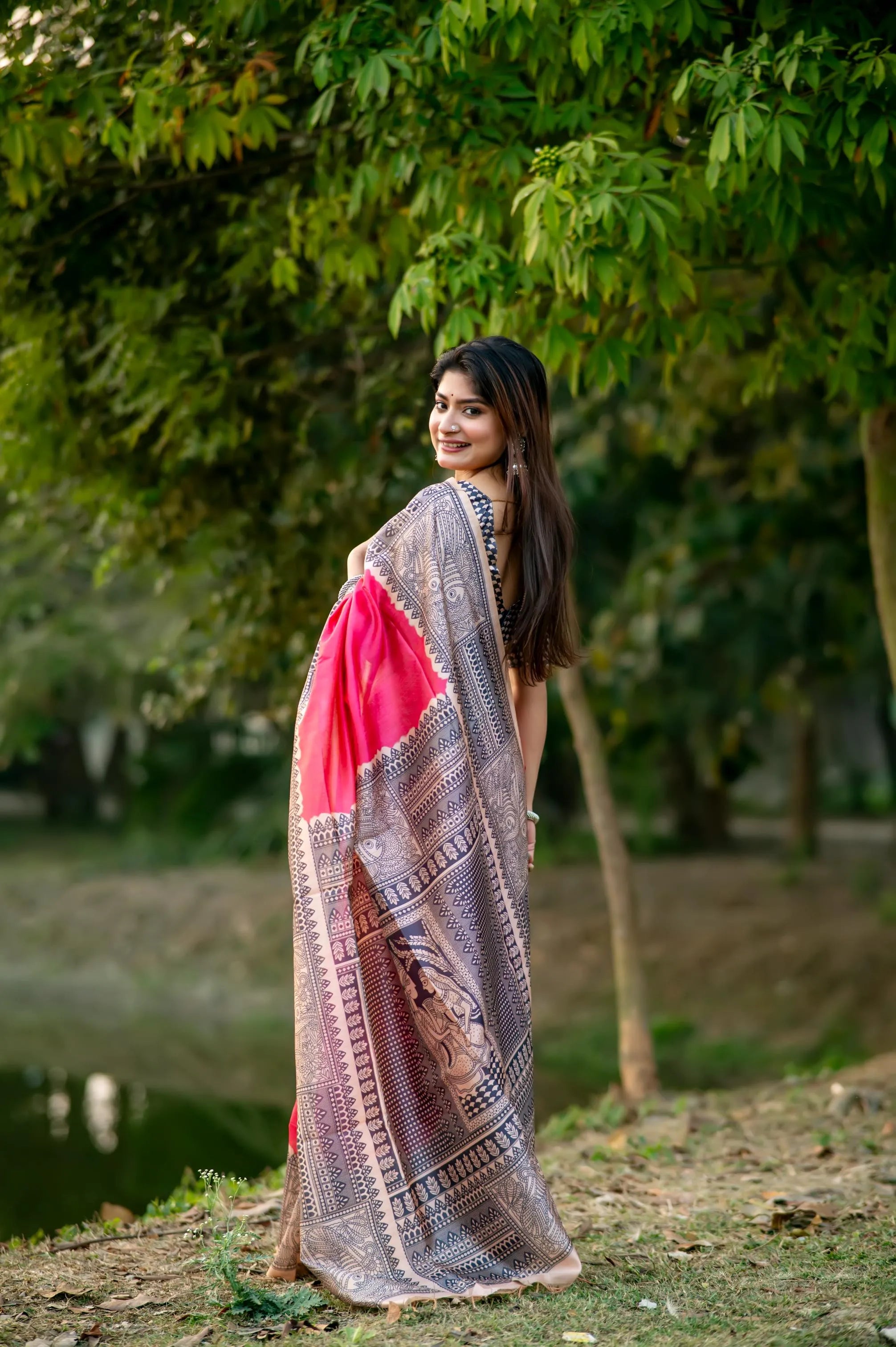 Soft Madhubani Silk Printed Kalamkari Saree