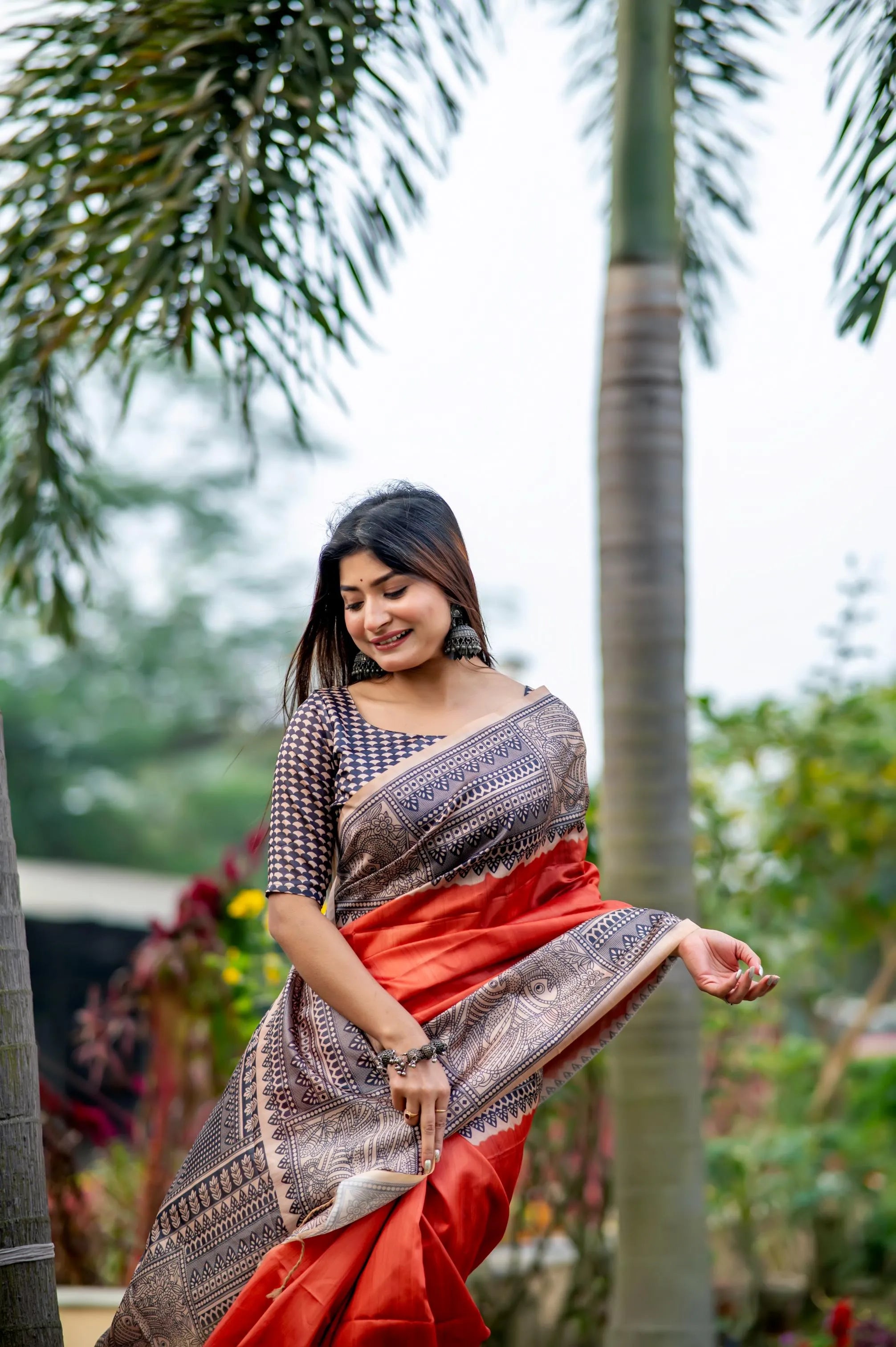 Soft Madhubani Silk Printed Kalamkari Saree