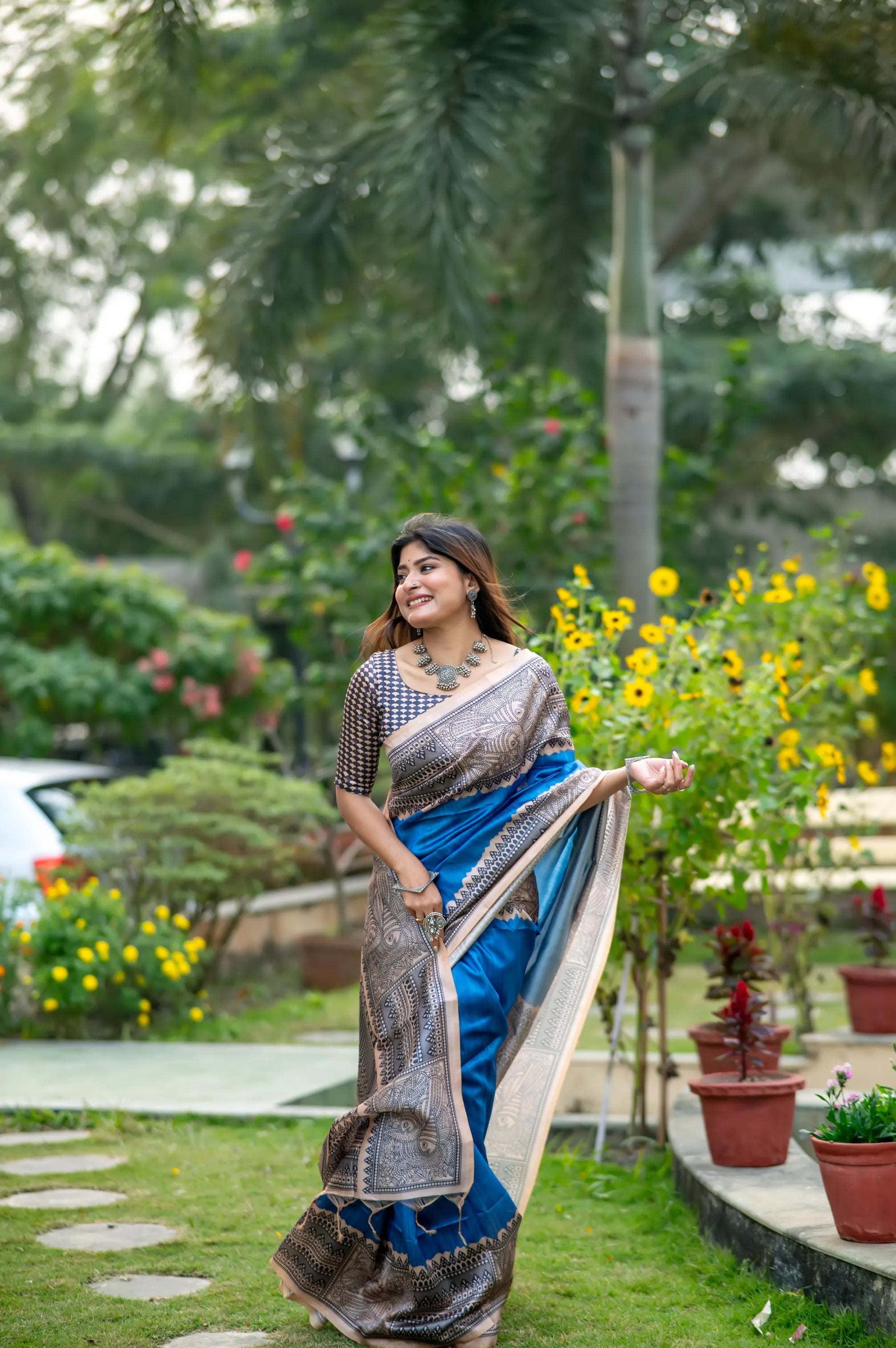 Soft Madhubani Silk Printed Kalamkari Saree