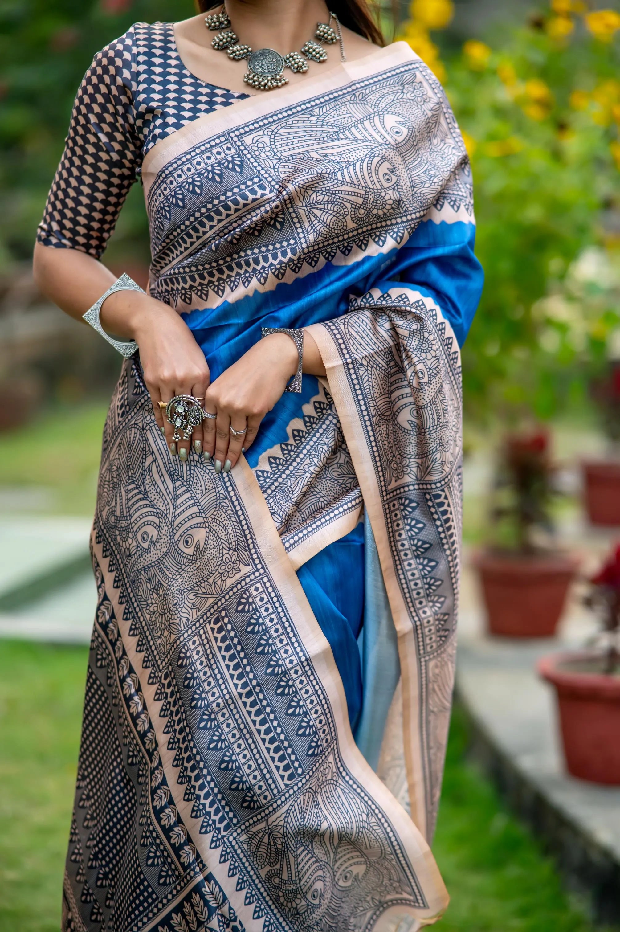 Soft Madhubani Silk Printed Kalamkari Saree