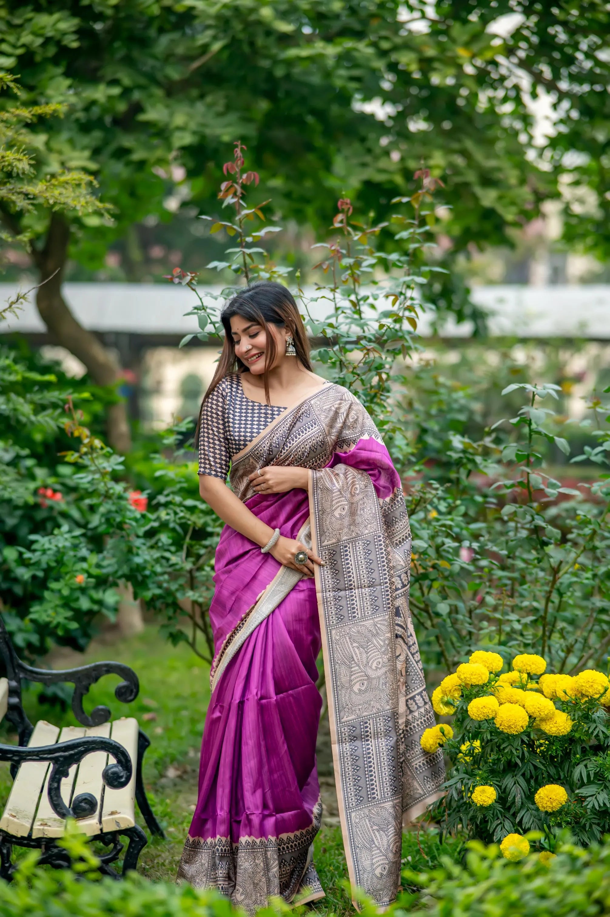 Soft Madhubani Silk Printed Kalamkari Saree