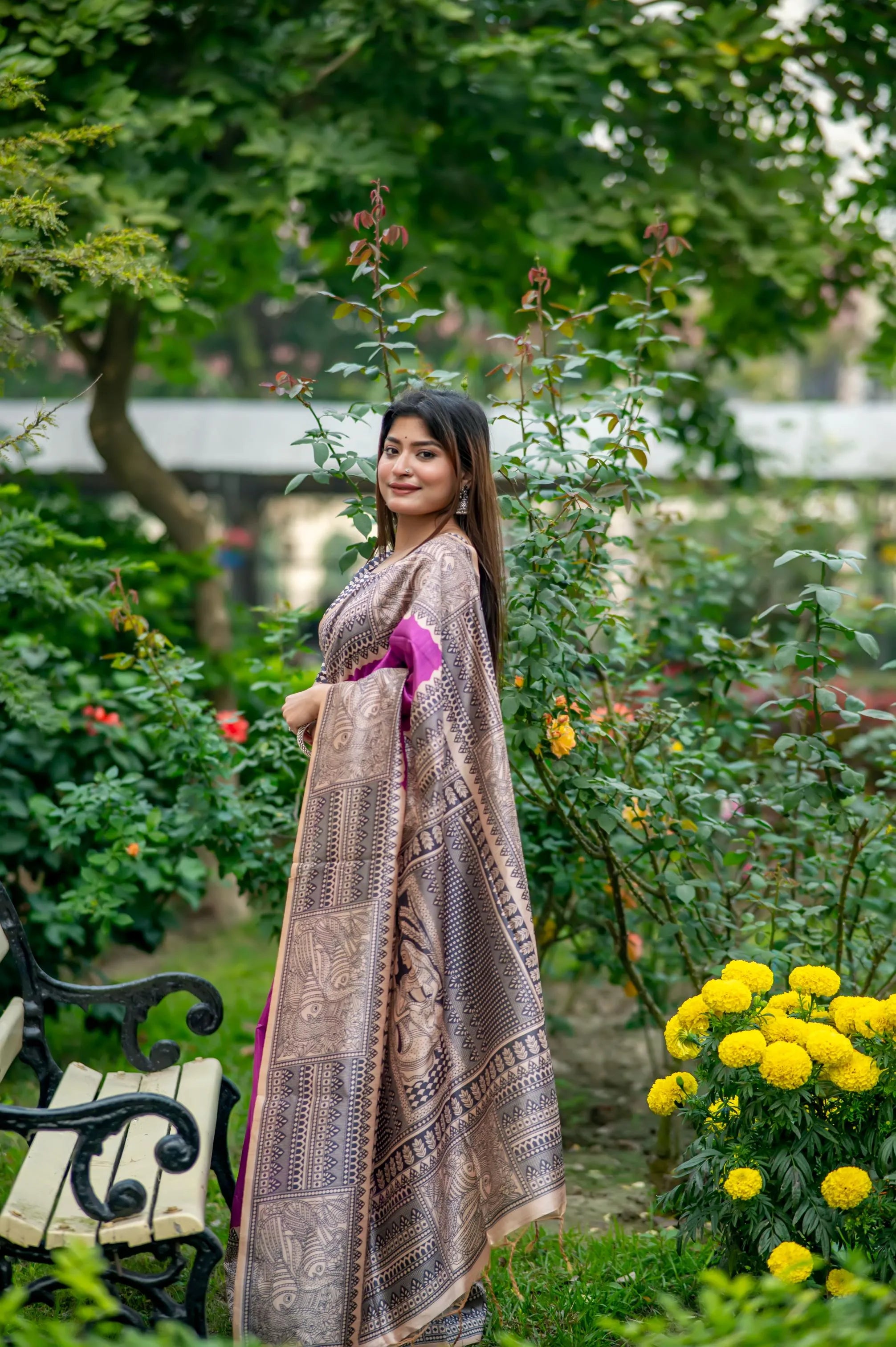 Soft Madhubani Silk Printed Kalamkari Saree