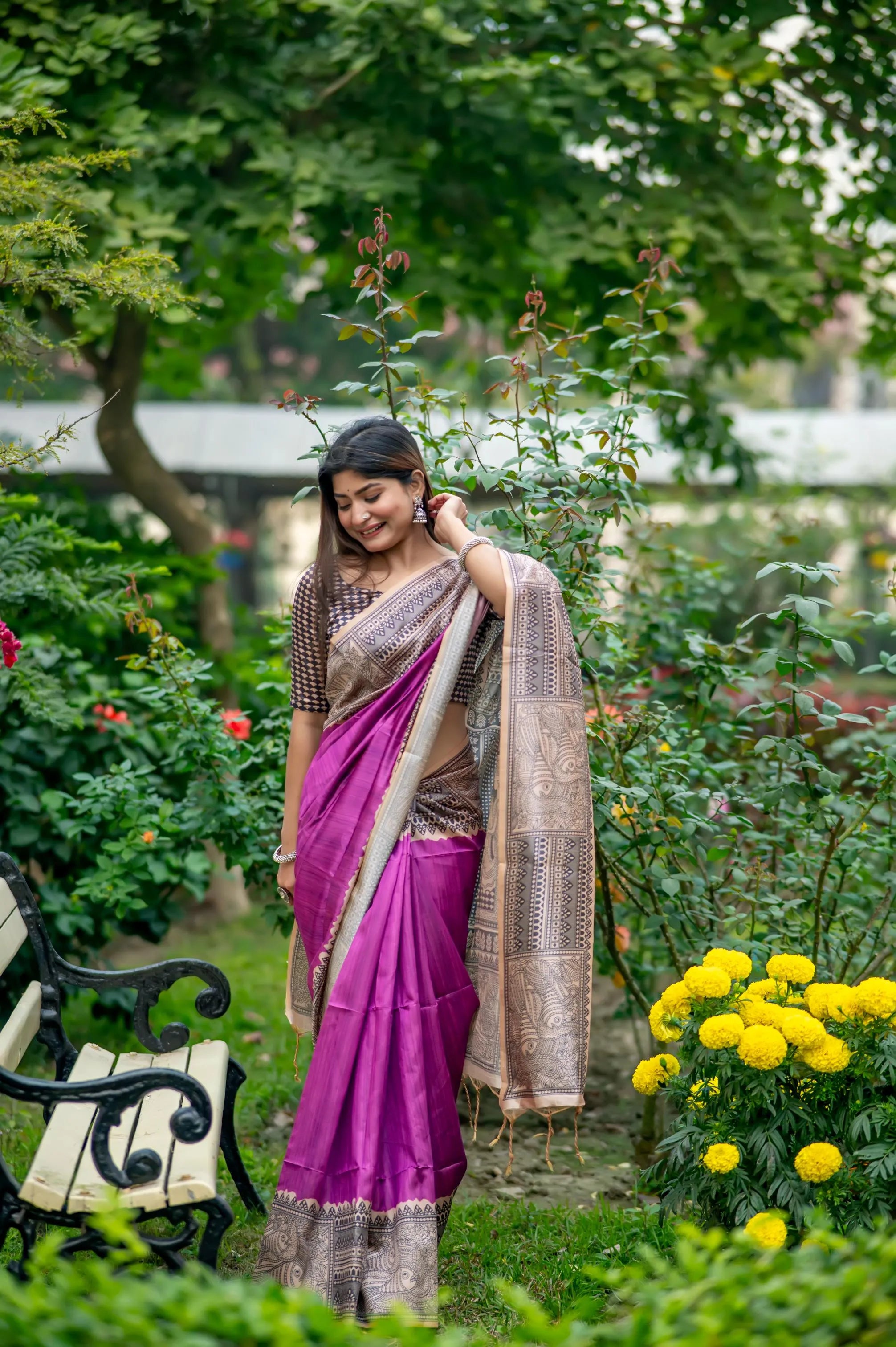 Soft Madhubani Silk Printed Kalamkari Saree