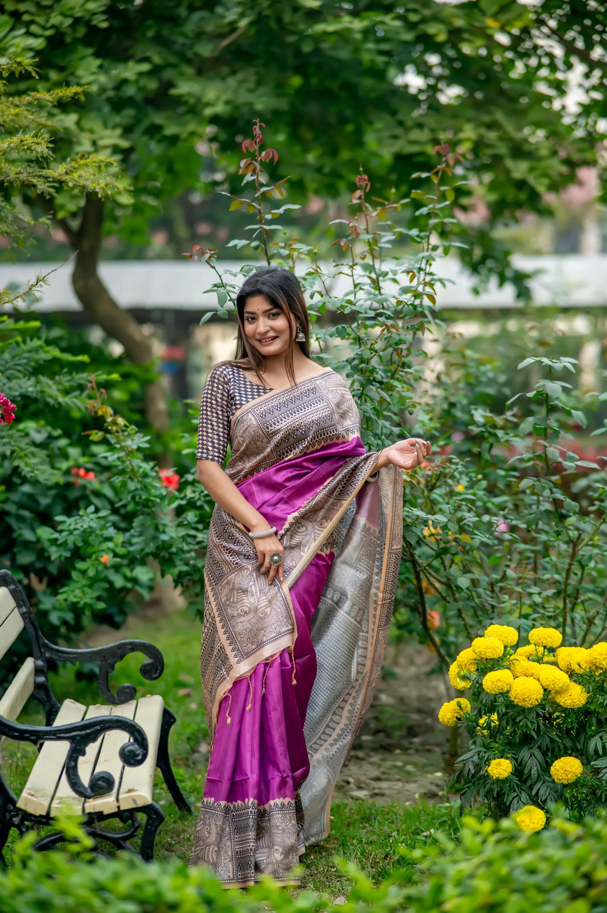 Soft Madhubani Silk Printed Kalamkari Saree