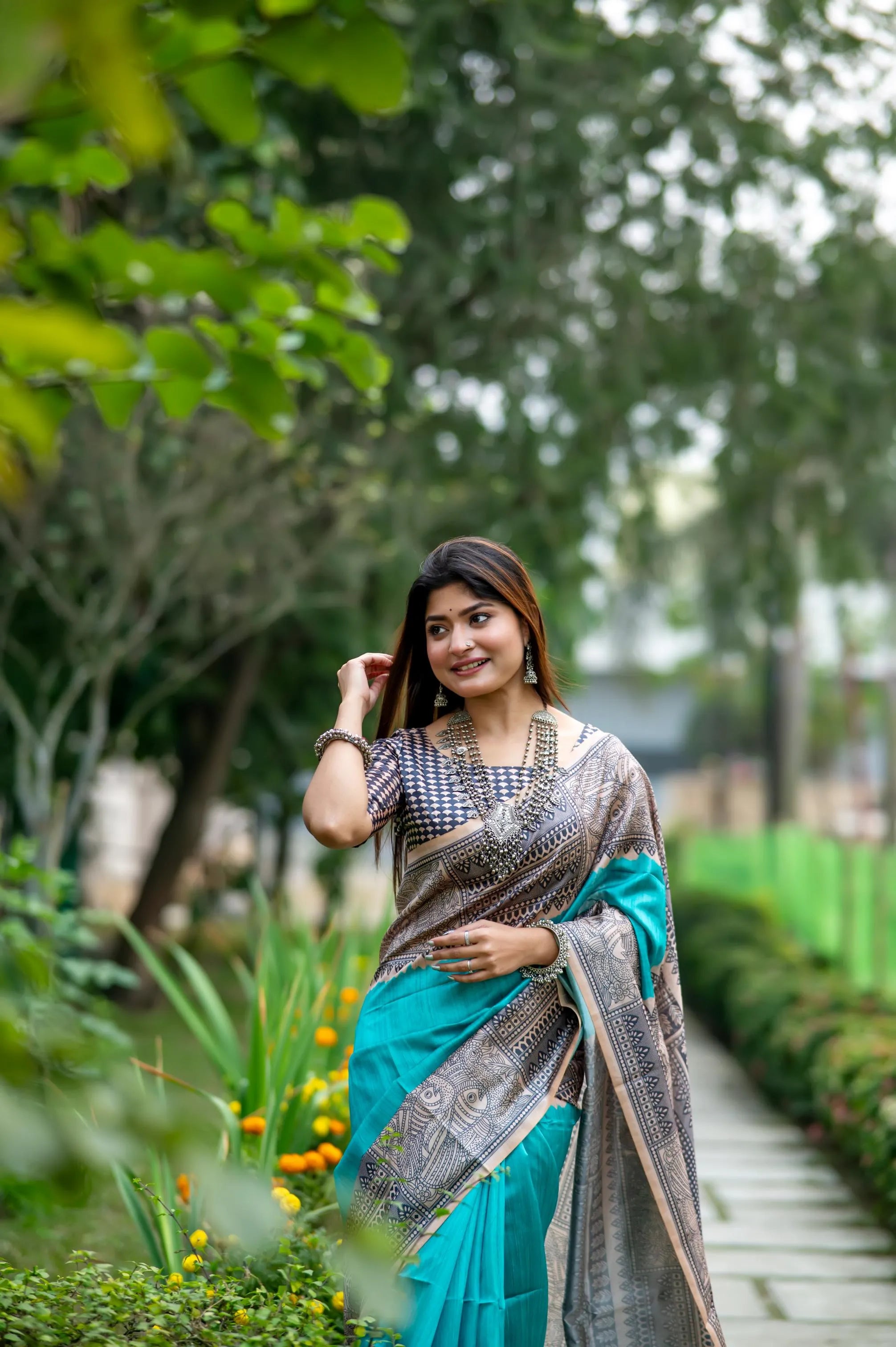 Soft Madhubani Silk Printed Kalamkari Saree