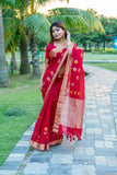 Linen Silk Jamdani Border Floral Printed Saree