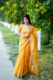 Linen Silk Jamdani Border Floral Printed Saree