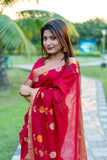 Linen Silk Jamdani Border Floral Printed Saree