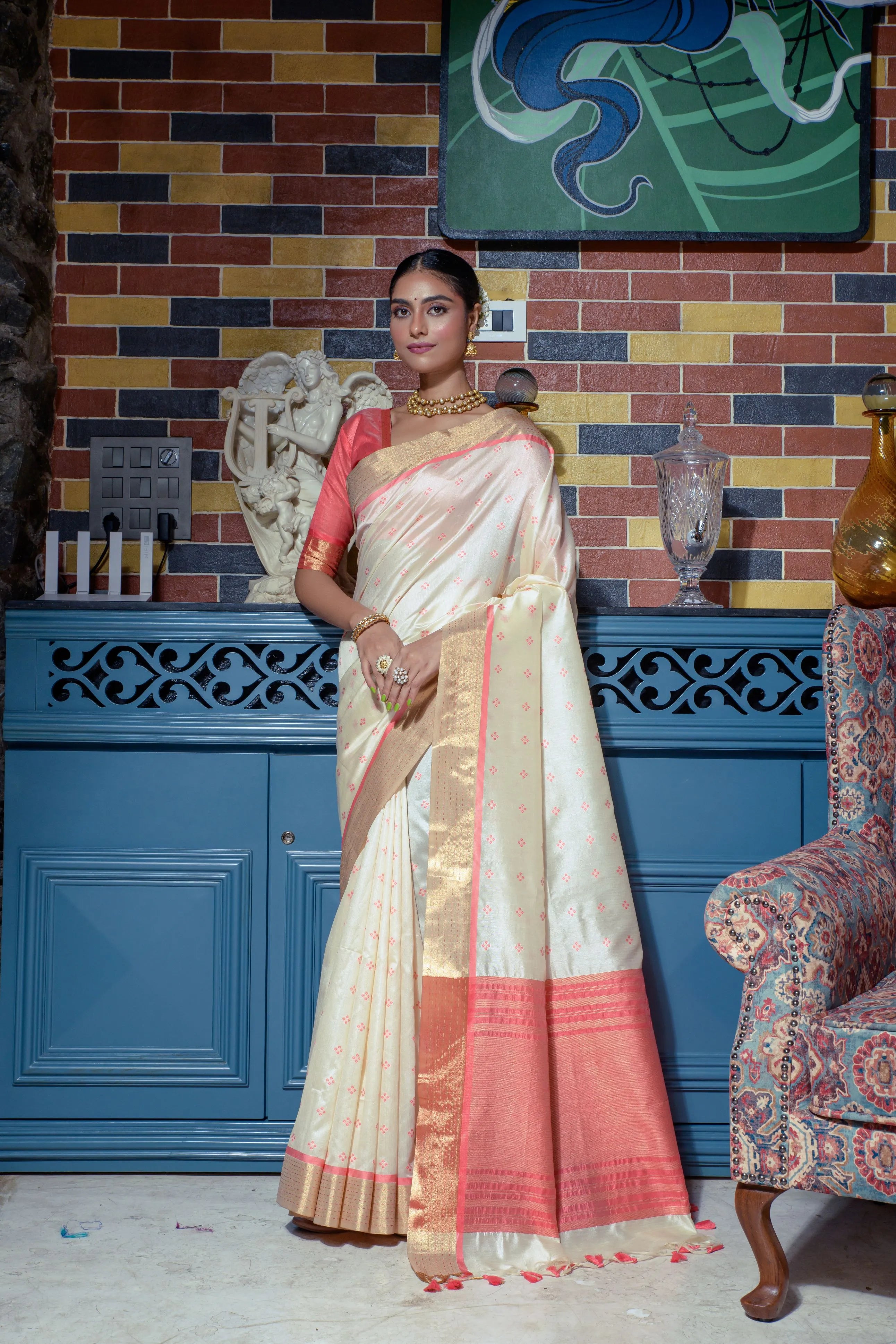 Soft Tussar Silk Bandhani Kantha Border Saree