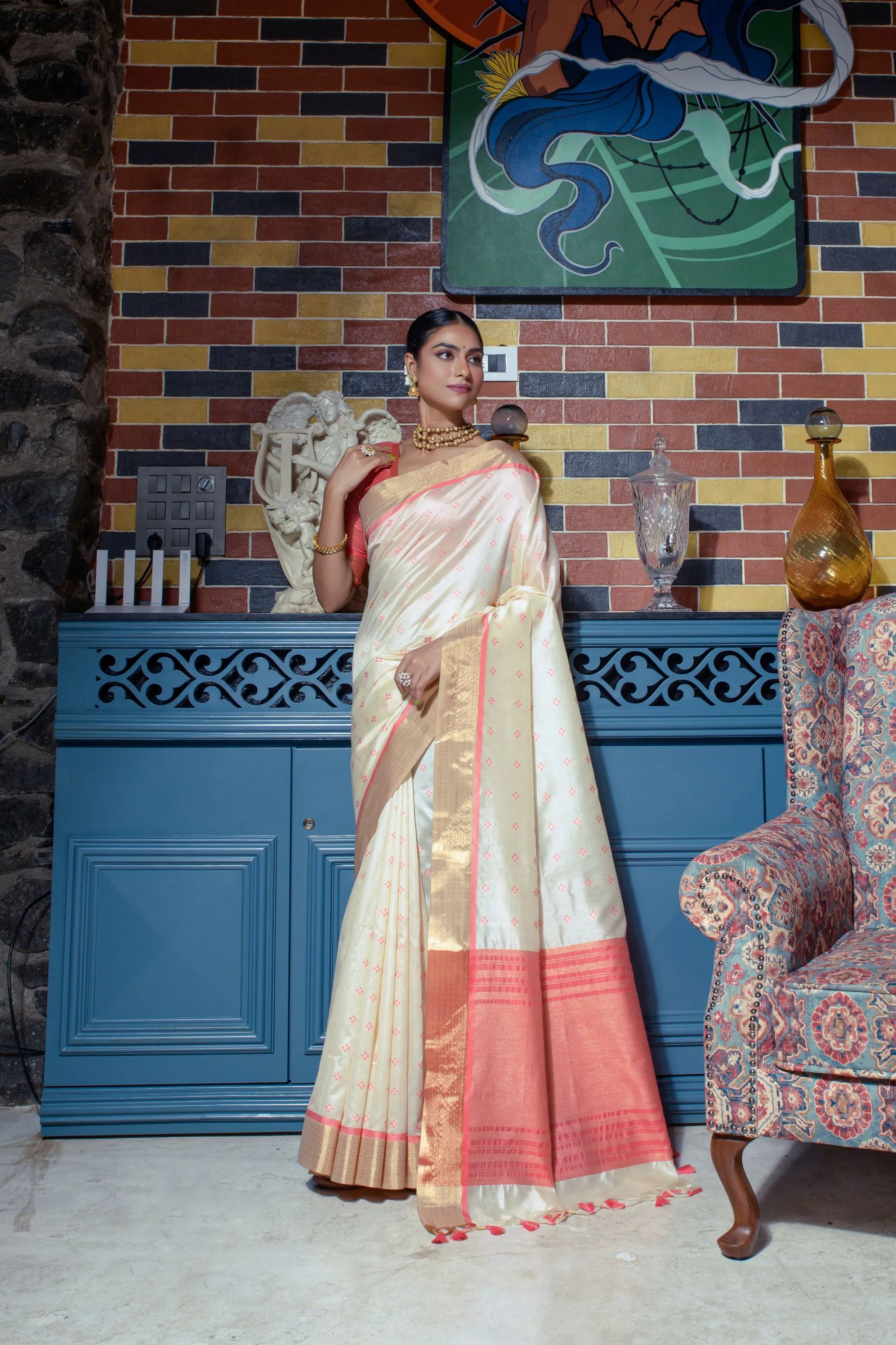 Soft Tussar Silk Bandhani Kantha Border Saree