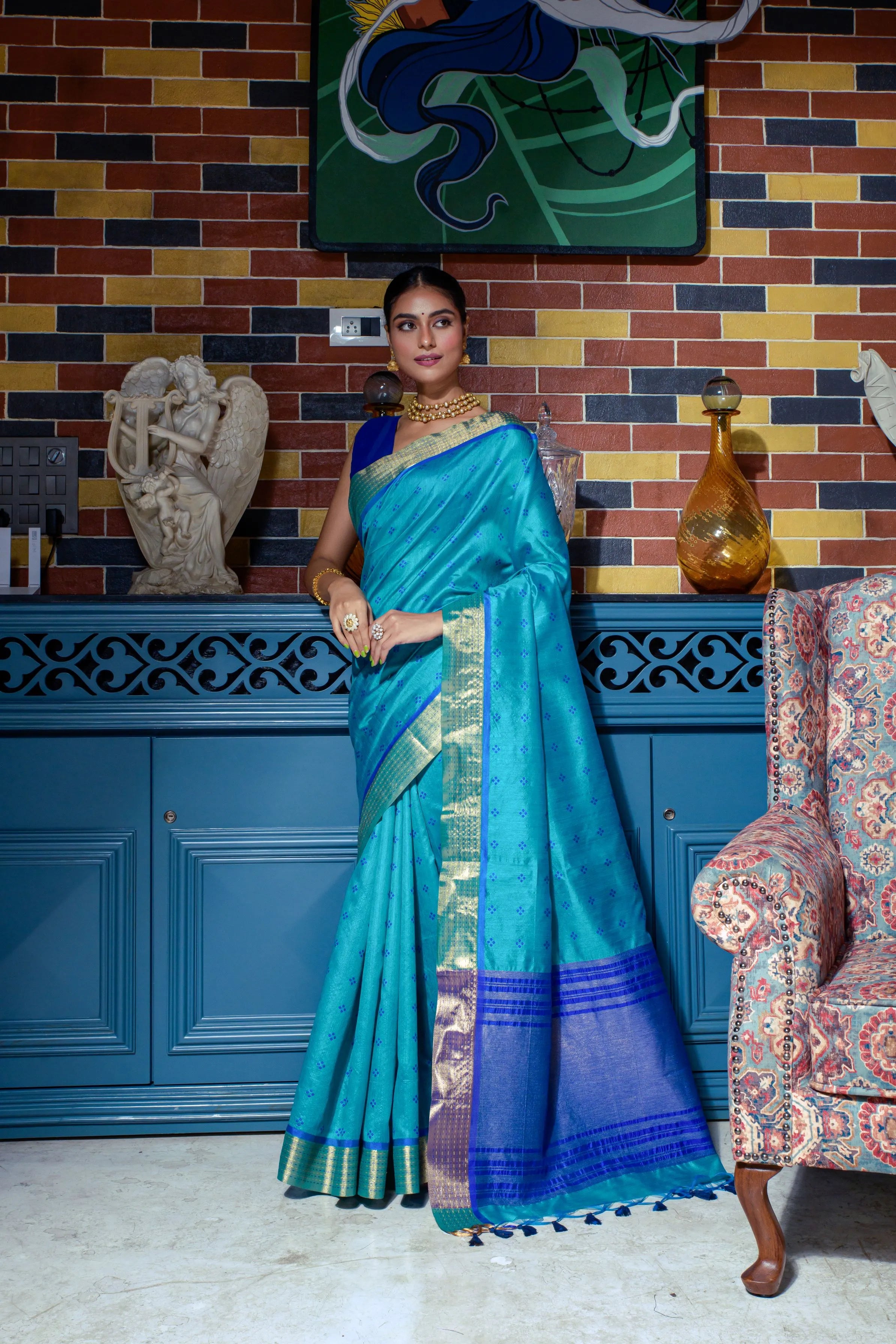 Soft Tussar Silk Bandhani Kantha Border Saree