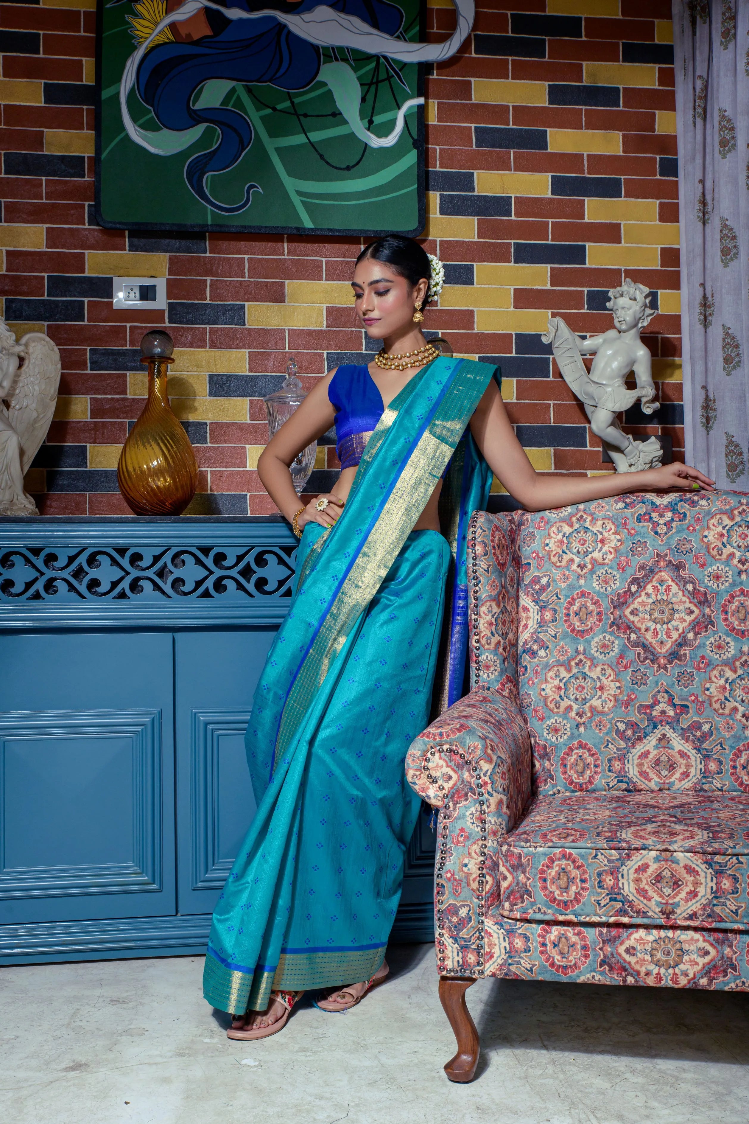 Soft Tussar Silk Bandhani Kantha Border Saree