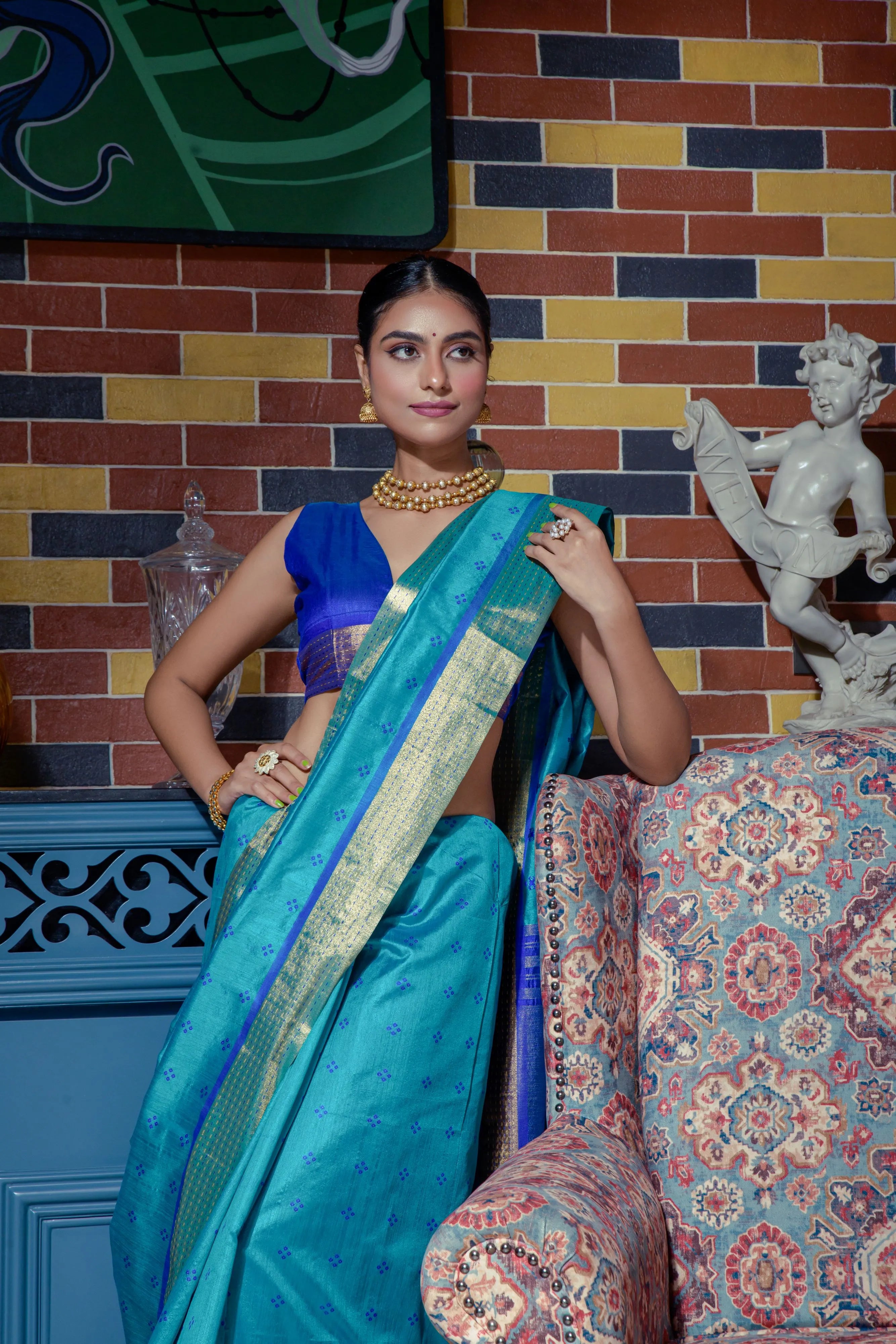 Soft Tussar Silk Bandhani Kantha Border Saree