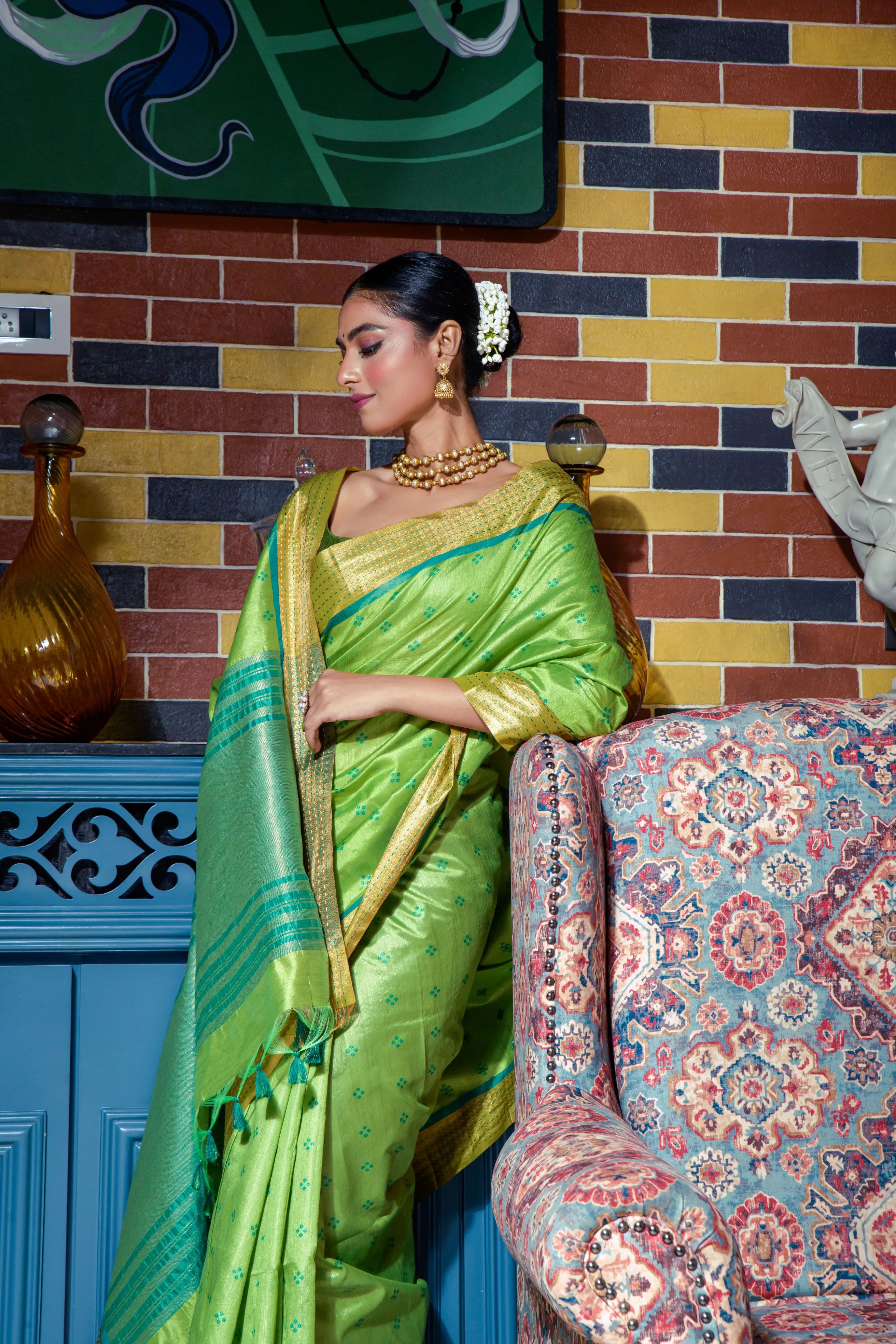 Soft Tussar Silk Bandhani Kantha Border Saree