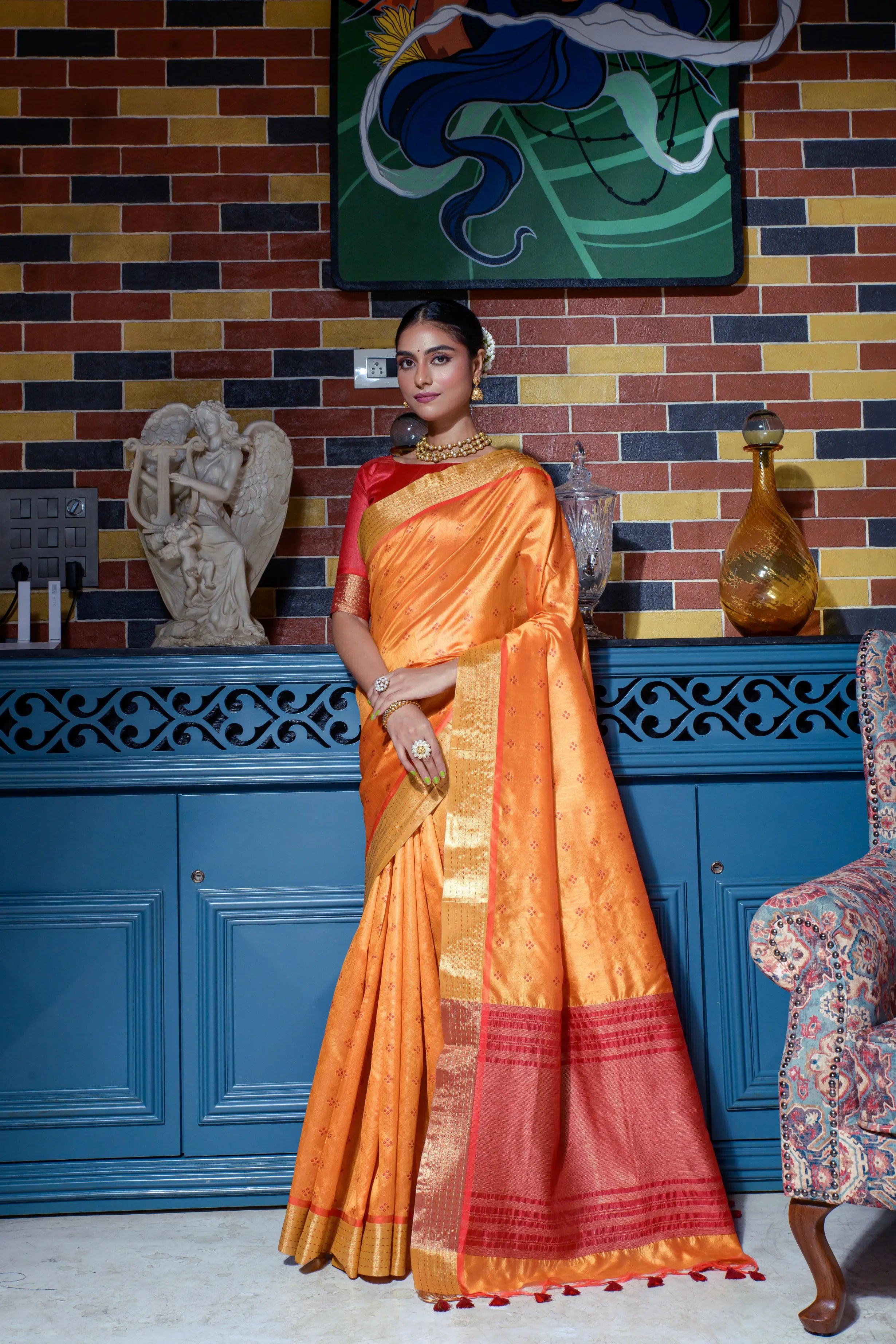 Soft Tussar Silk Bandhani Kantha Border Saree