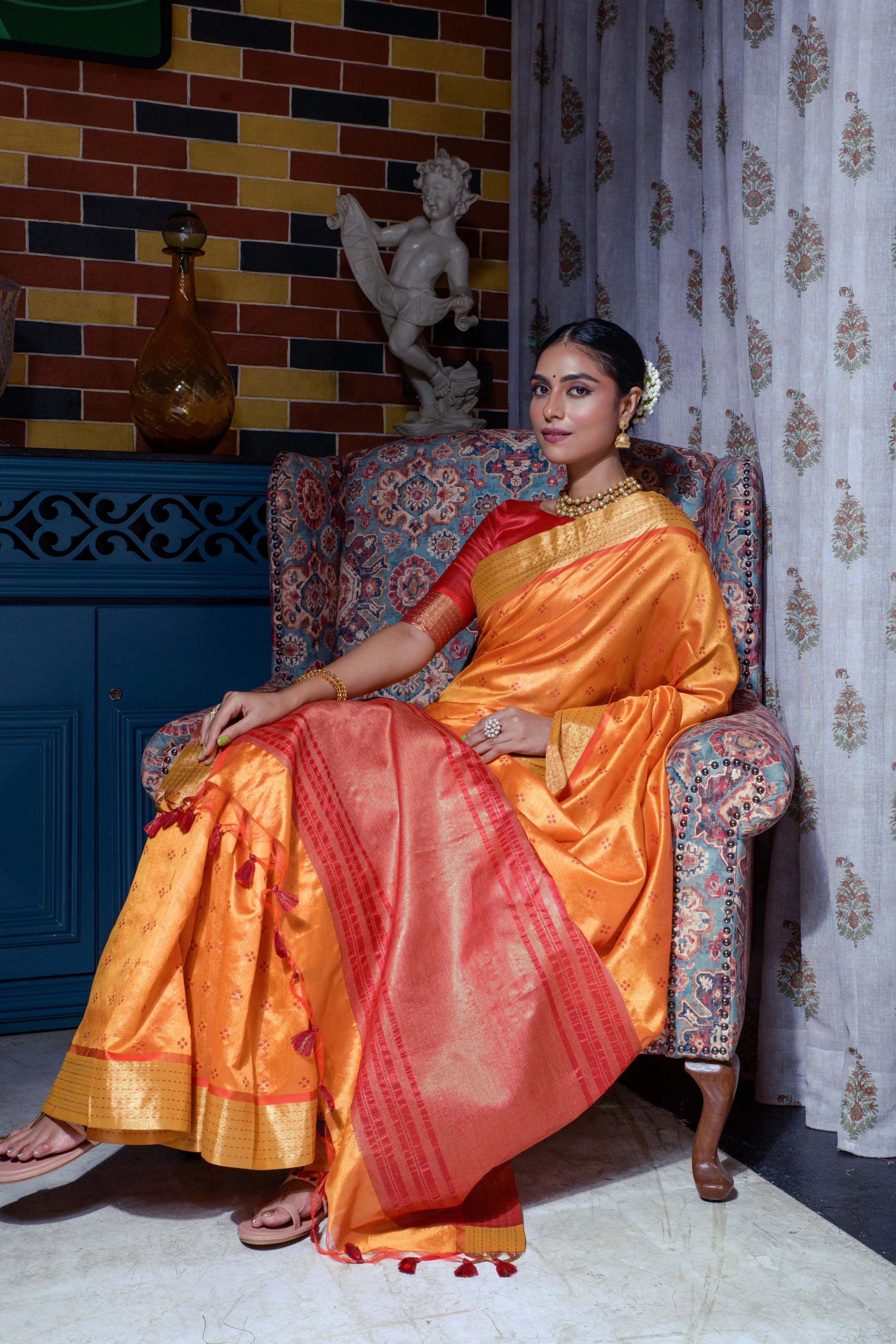 Soft Tussar Silk Bandhani Kantha Border Saree