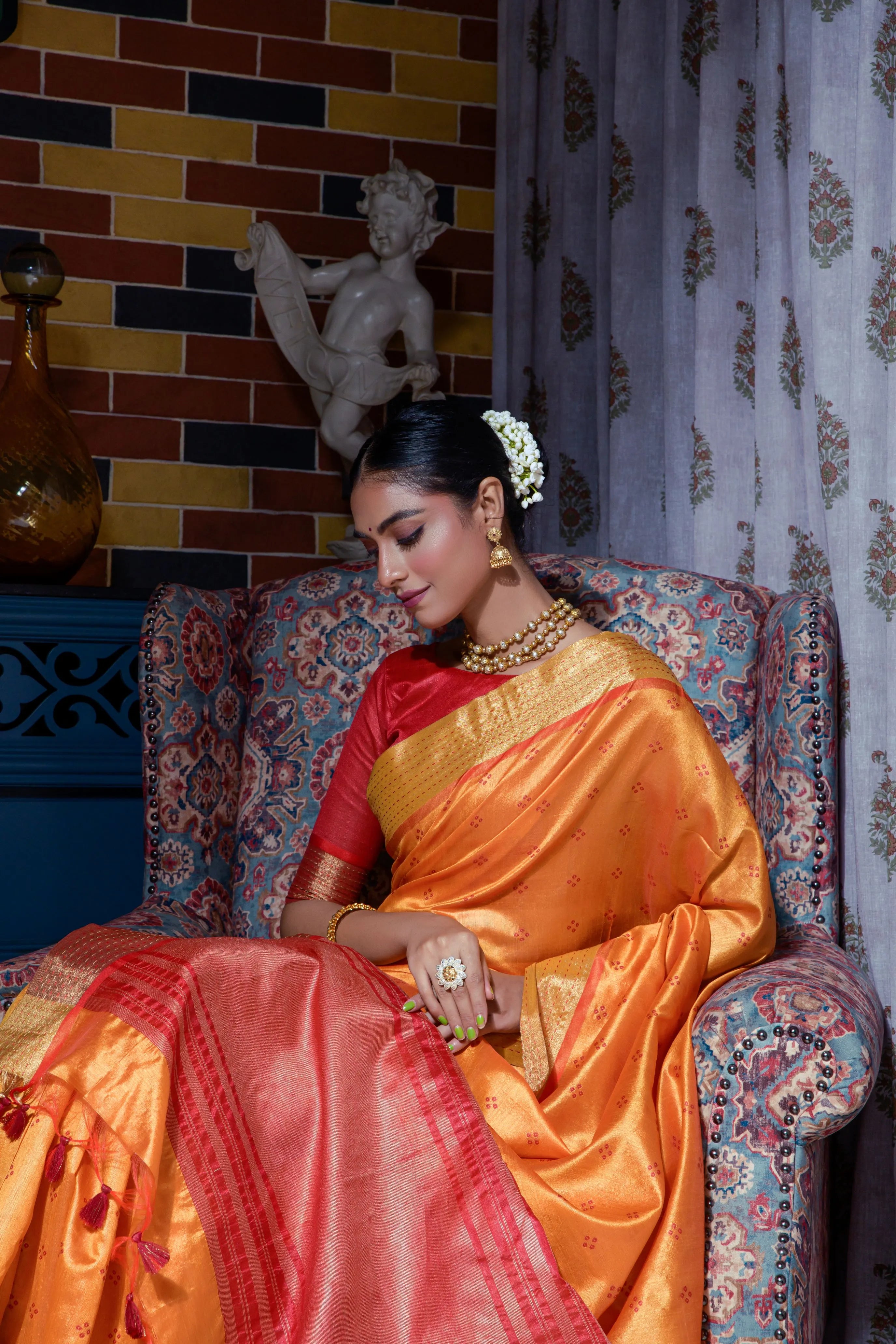 Soft Tussar Silk Bandhani Kantha Border Saree