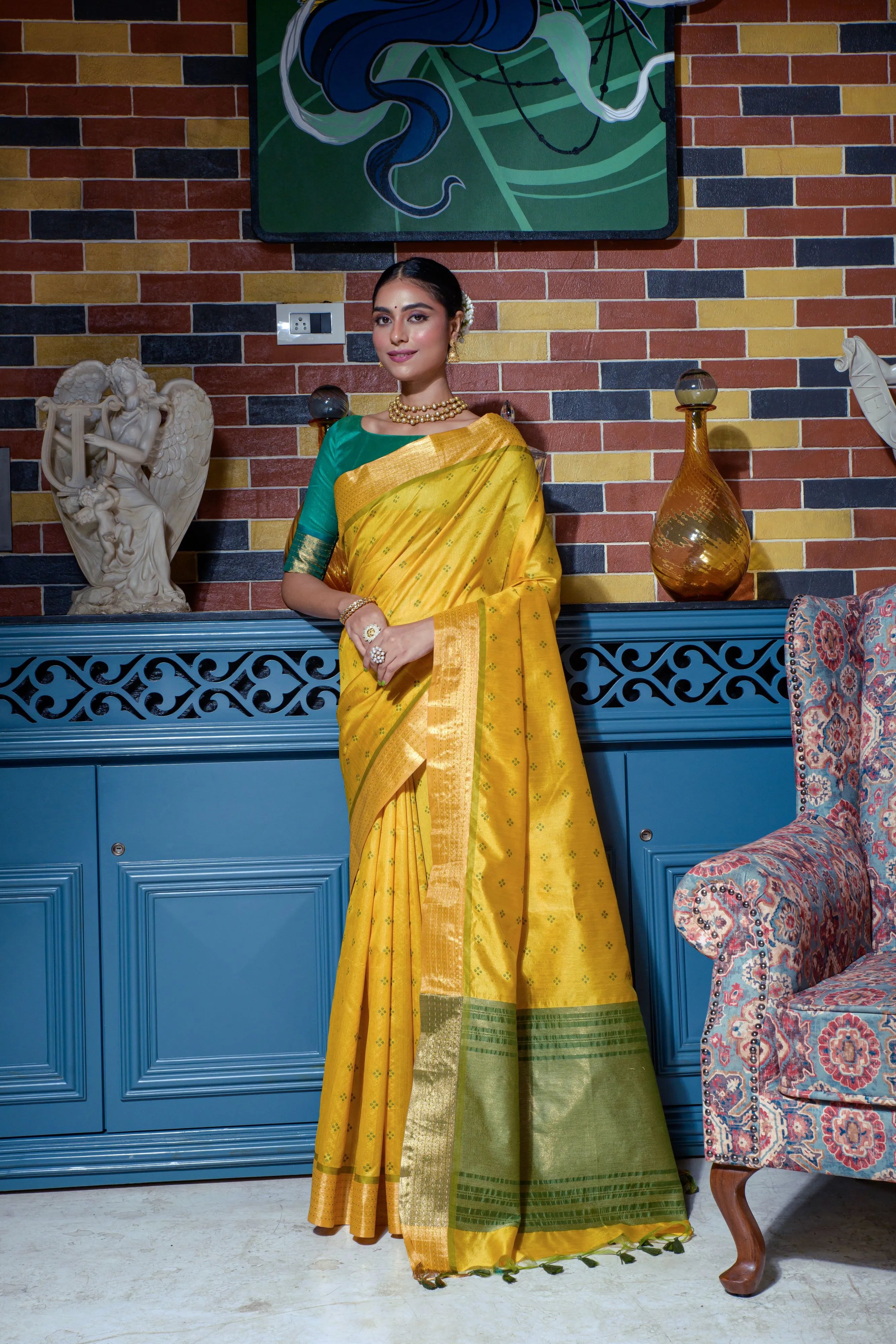 Soft Tussar Silk Bandhani Kantha Border Saree