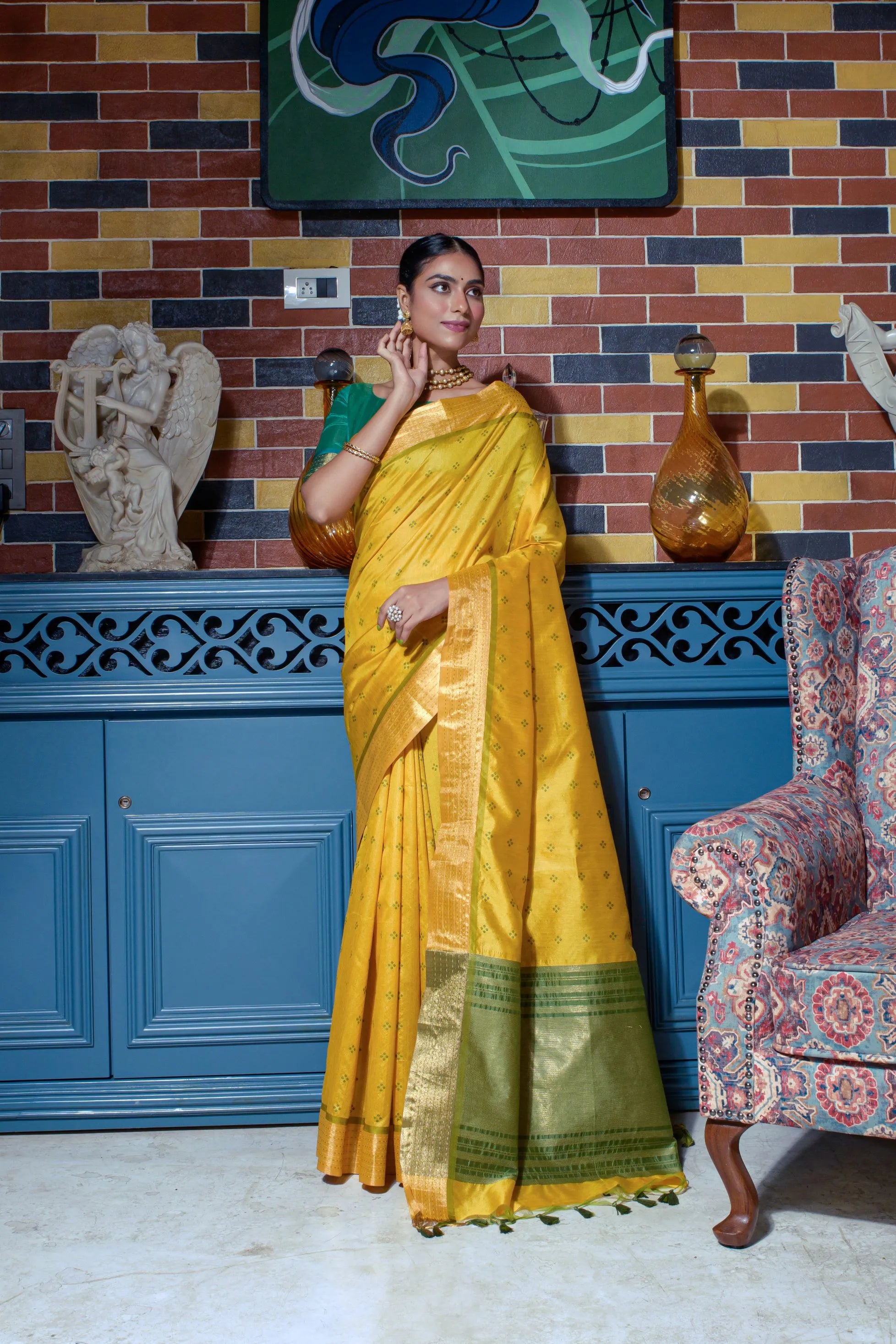Soft Tussar Silk Bandhani Kantha Border Saree