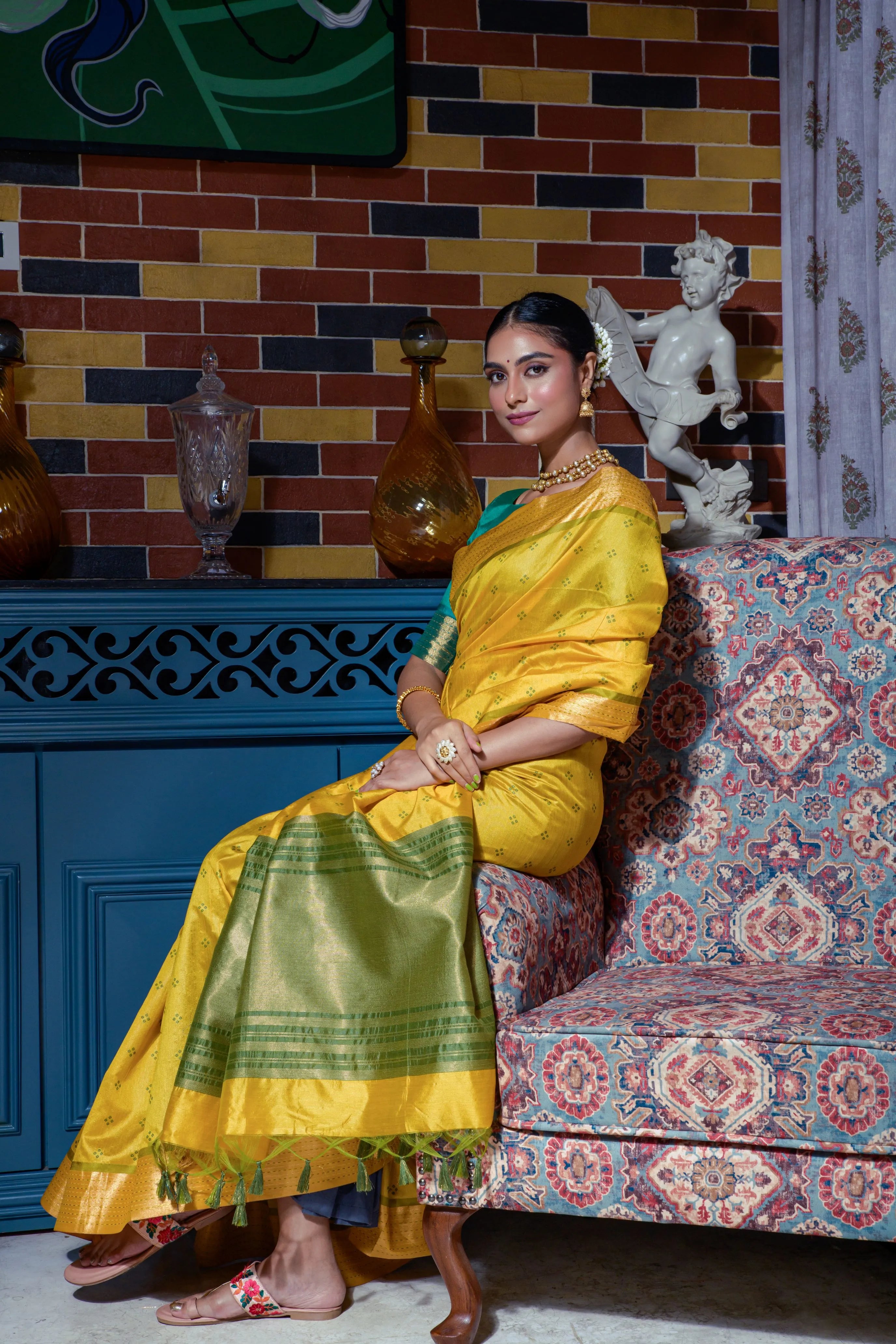 Soft Tussar Silk Bandhani Kantha Border Saree