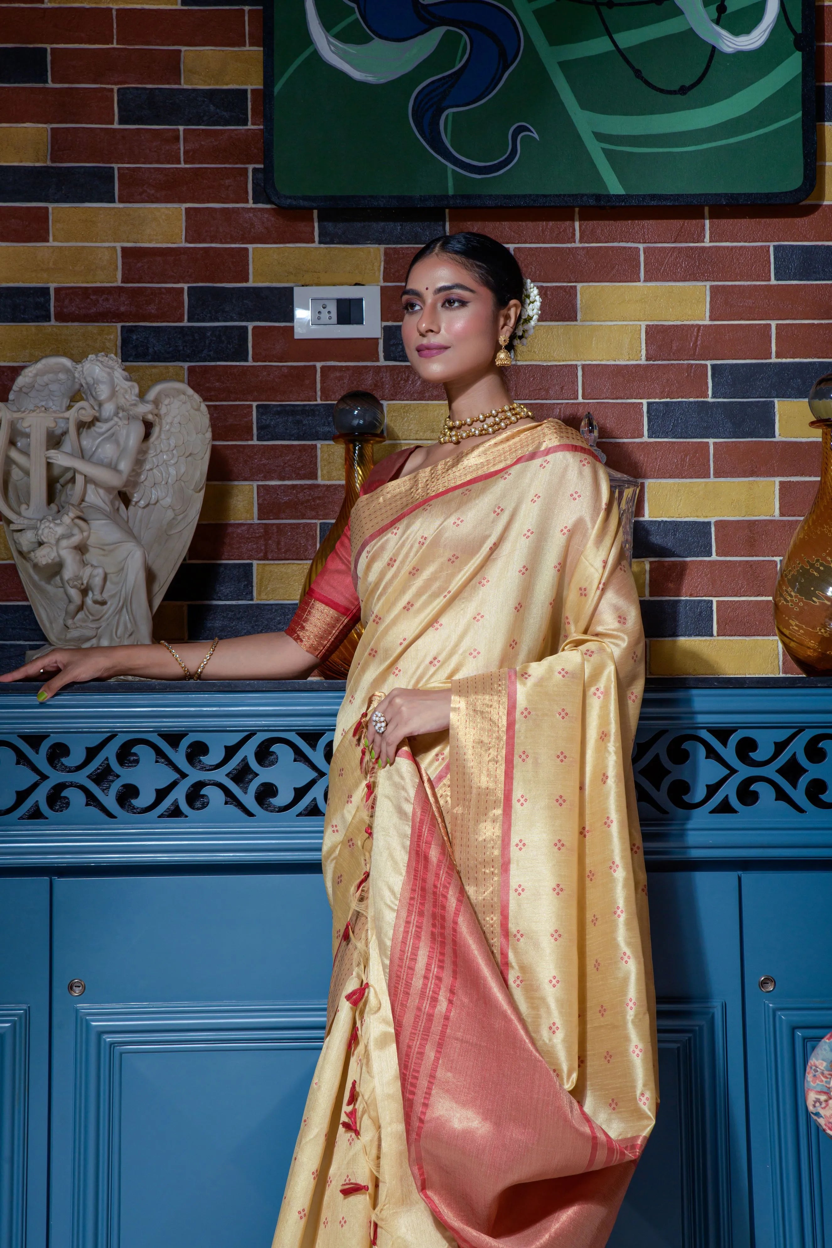 Soft Tussar Silk Bandhani Kantha Border Saree