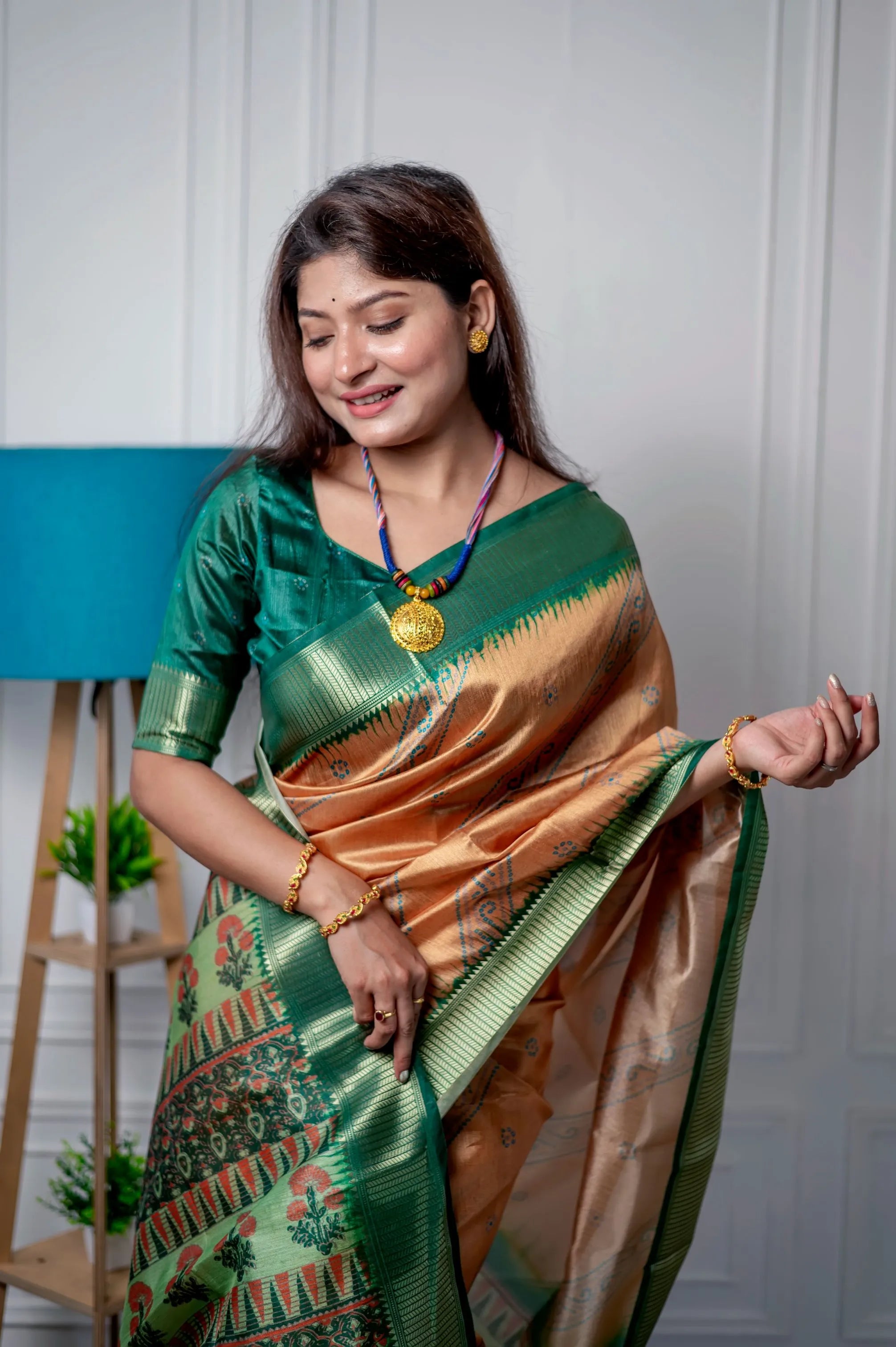 Premium Soft Desi Raw Silk Floral Printed Saree (Product Code: AS-846)