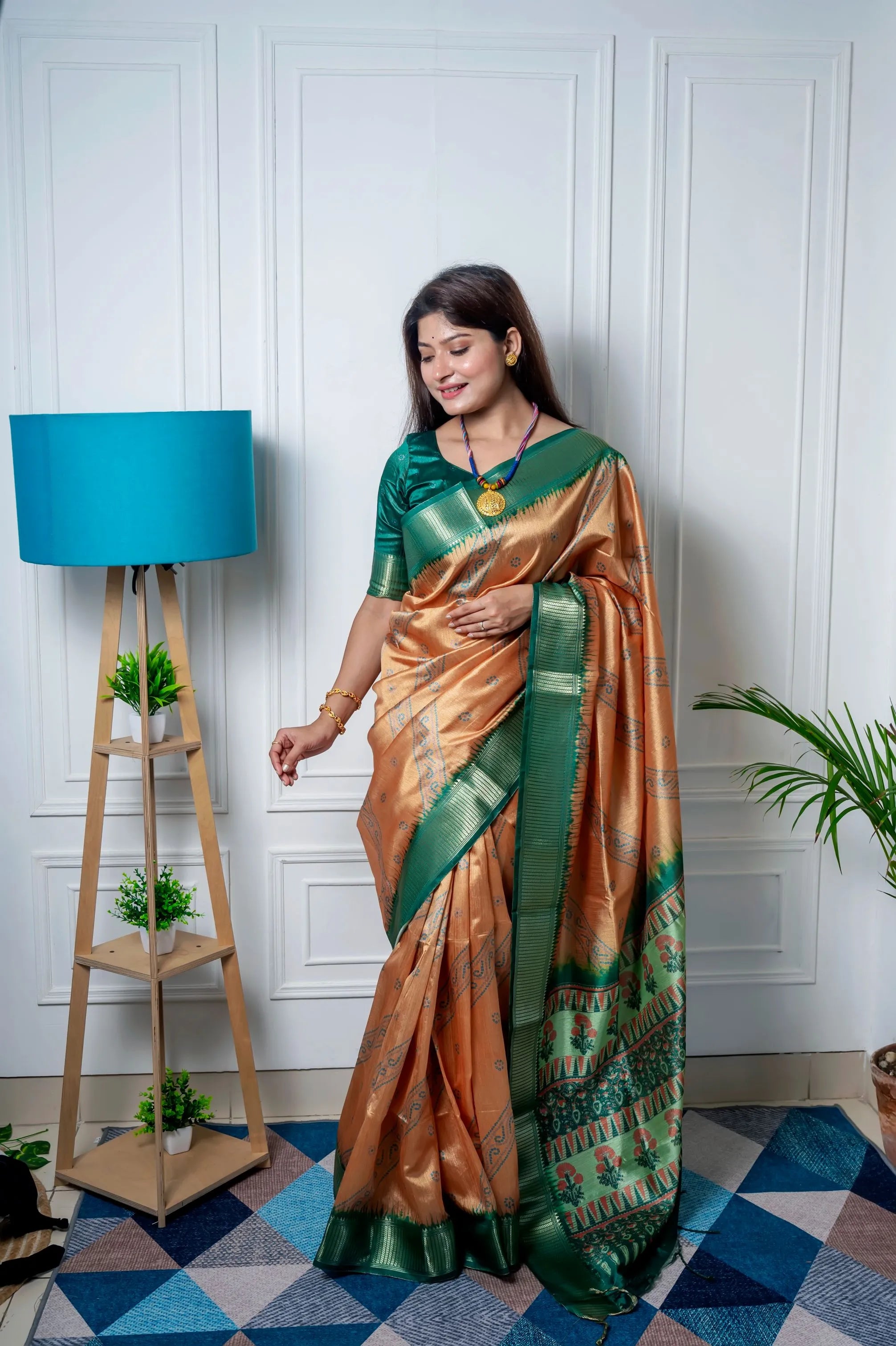 Premium Soft Desi Raw Silk Floral Printed Saree (Product Code: AS-846)