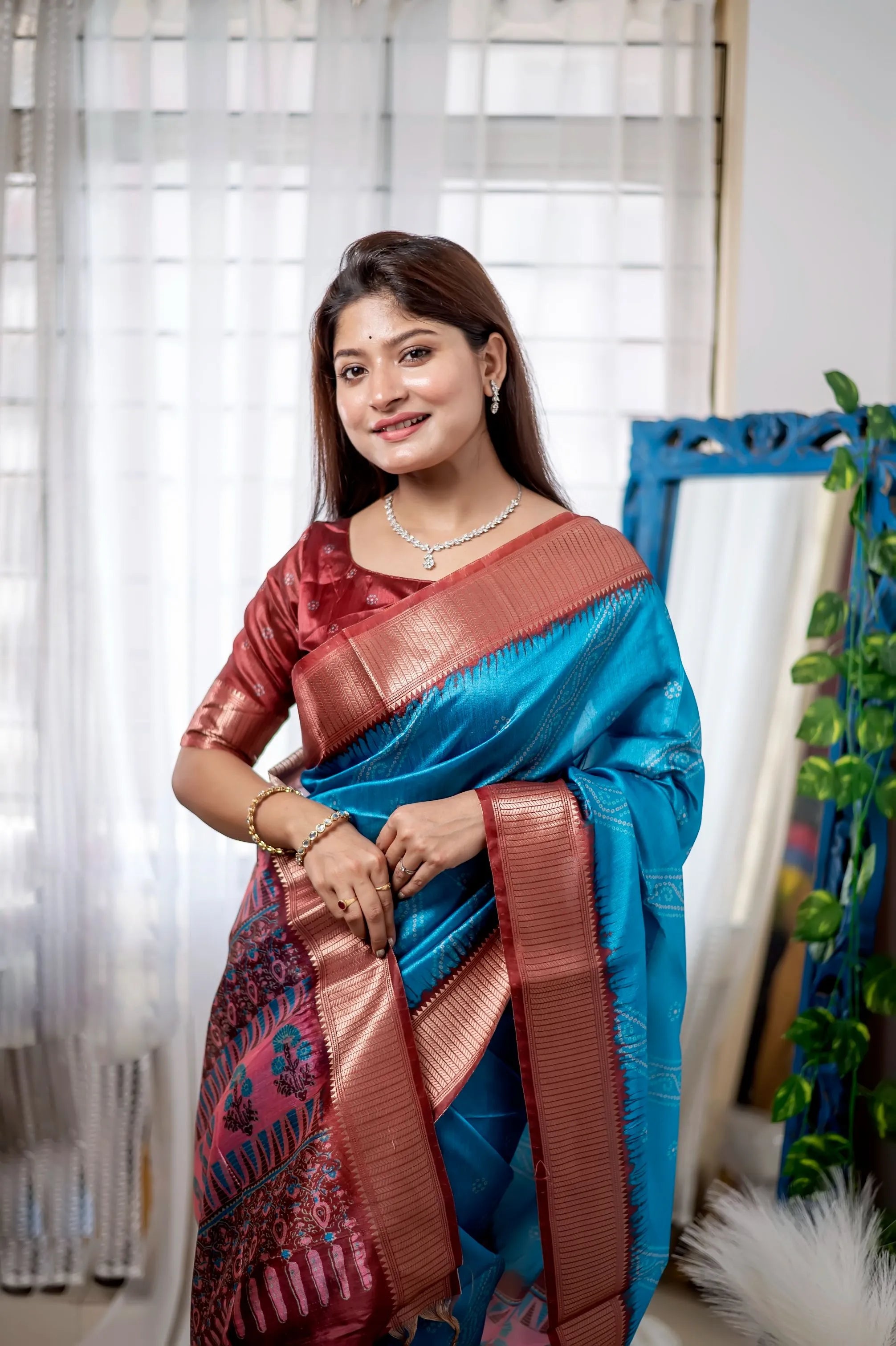 Premium Soft Desi Raw Silk Floral Printed Saree (Product Code: AS-846)